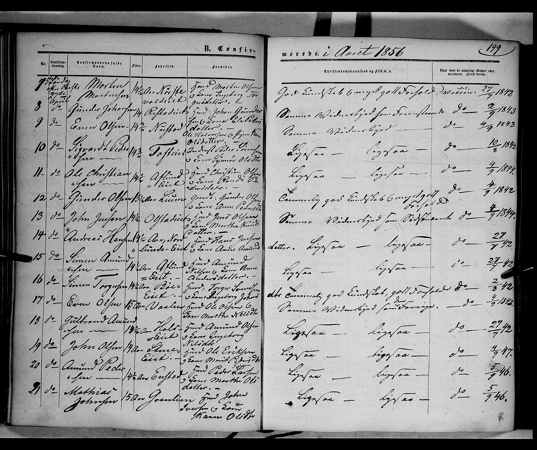 Gausdal prestekontor, SAH/PREST-090/H/Ha/Haa/L0008: Parish register (official) no. 8, 1850-1861, p. 199