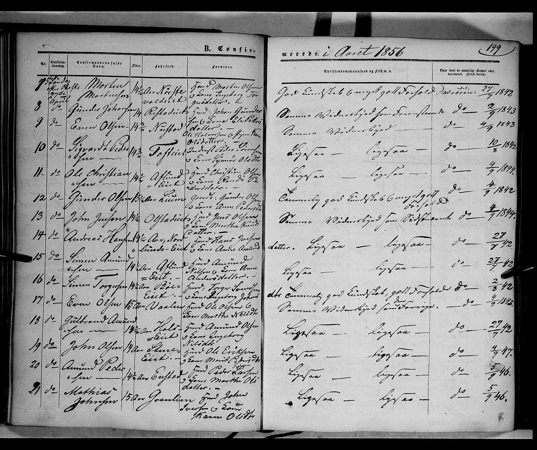Gausdal prestekontor, AV/SAH-PREST-090/H/Ha/Haa/L0008: Parish register (official) no. 8, 1850-1861, p. 199