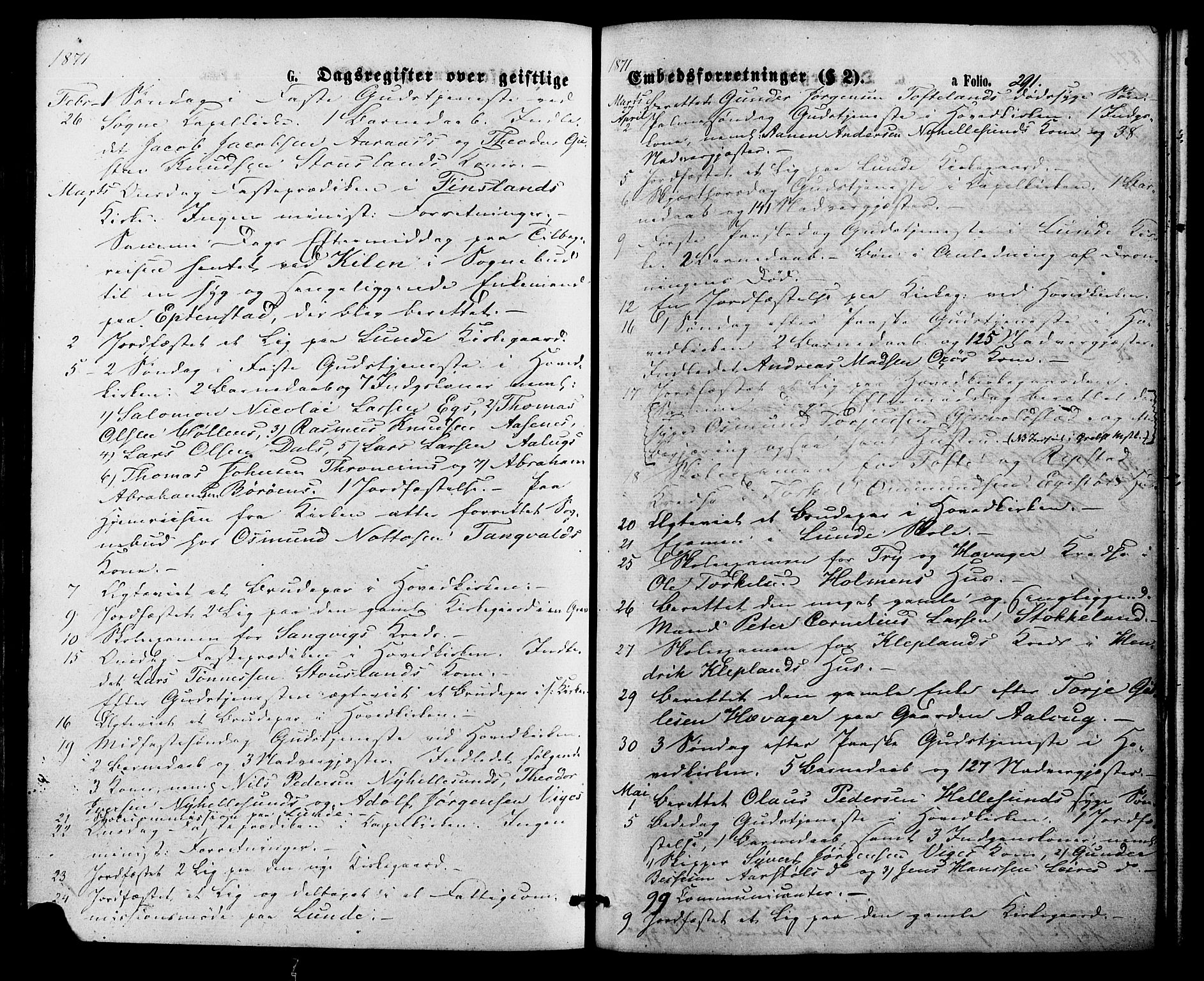 Søgne sokneprestkontor, AV/SAK-1111-0037/F/Fa/Fab/L0011: Parish register (official) no. A 11, 1869-1879, p. 291