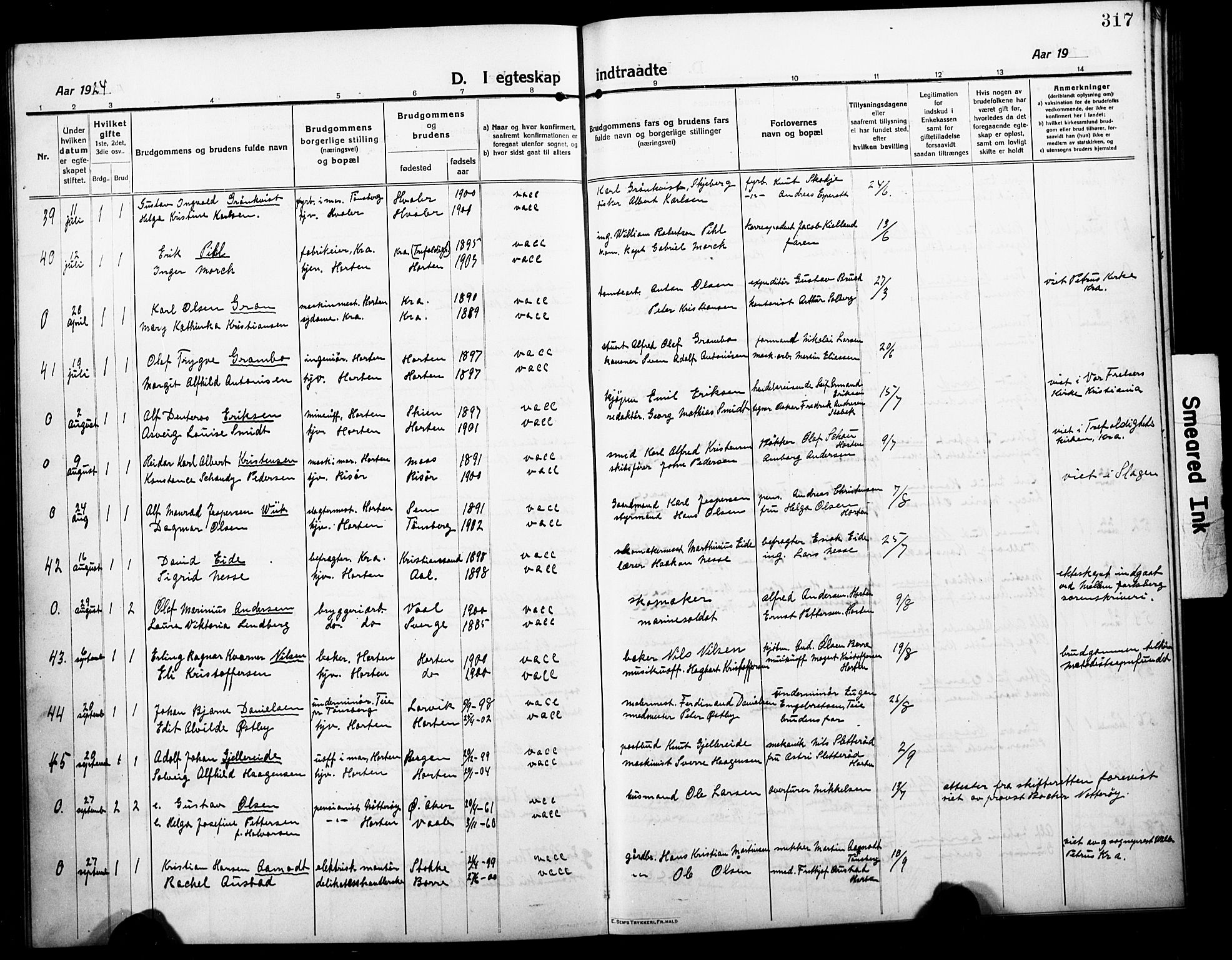 Horten kirkebøker, AV/SAKO-A-348/G/Ga/L0008: Parish register (copy) no. 8, 1916-1926, p. 317