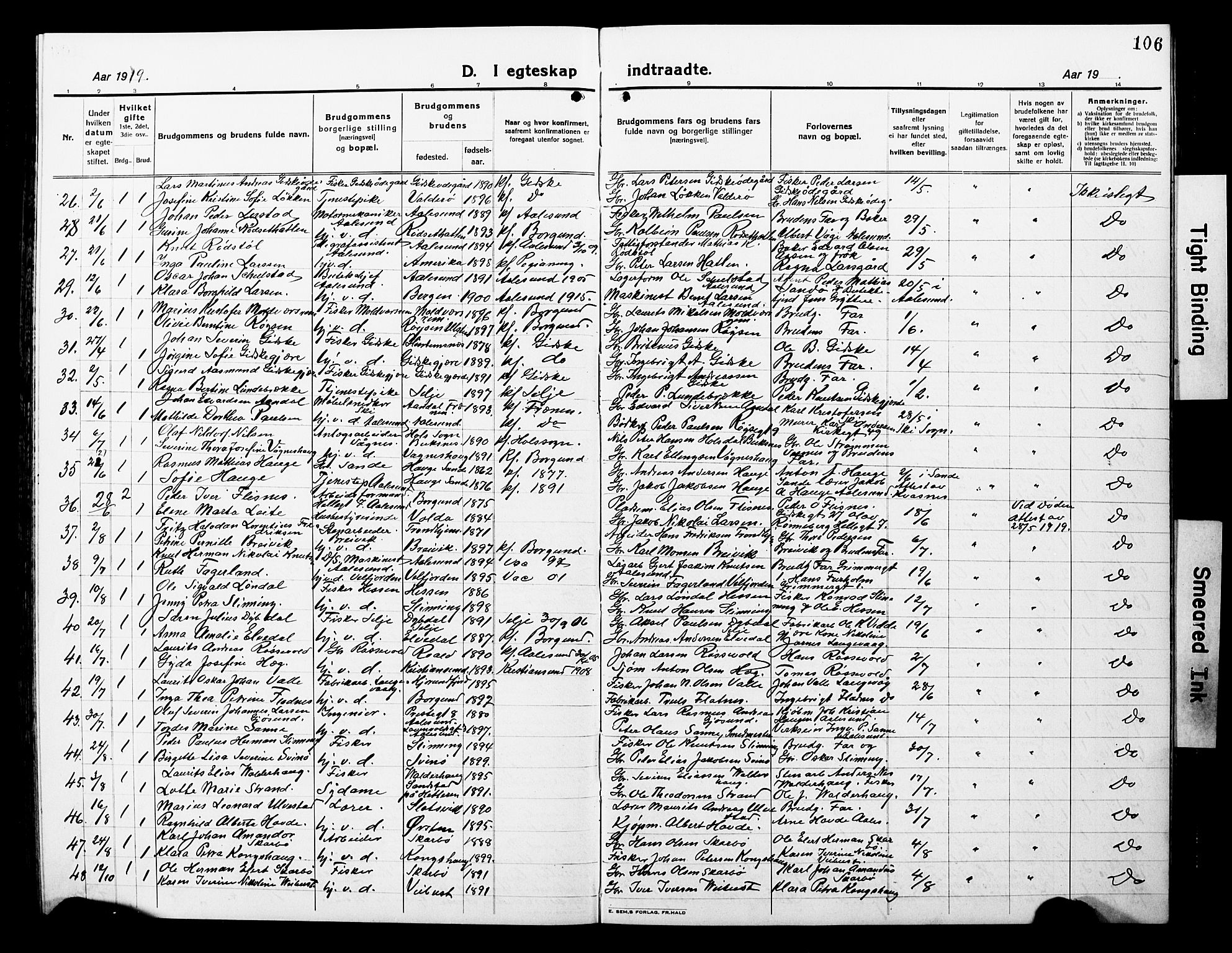 Ministerialprotokoller, klokkerbøker og fødselsregistre - Møre og Romsdal, AV/SAT-A-1454/528/L0434: Parish register (copy) no. 528C15, 1919-1927, p. 106