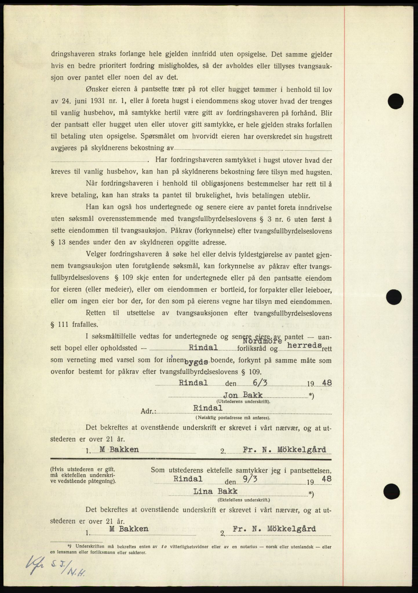 Nordmøre sorenskriveri, AV/SAT-A-4132/1/2/2Ca: Mortgage book no. B98, 1948-1948, Diary no: : 595/1948