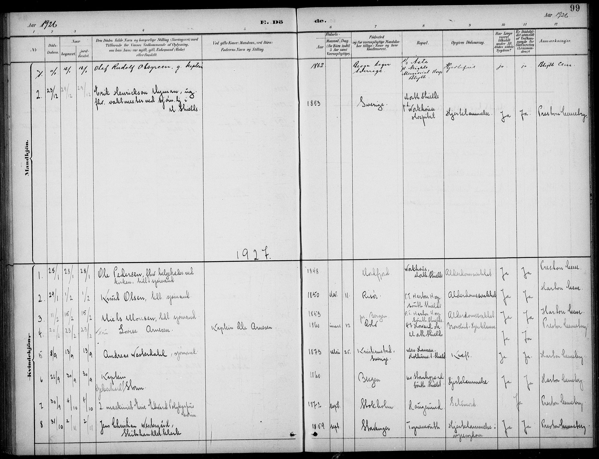 Den norske sjømannsmisjon i utlandet/Tyne-havnene (North Shields og New Castle), SAB/SAB/PA-0101/H/Ha/L0002: Parish register (official) no. A 2, 1883-1938, p. 99