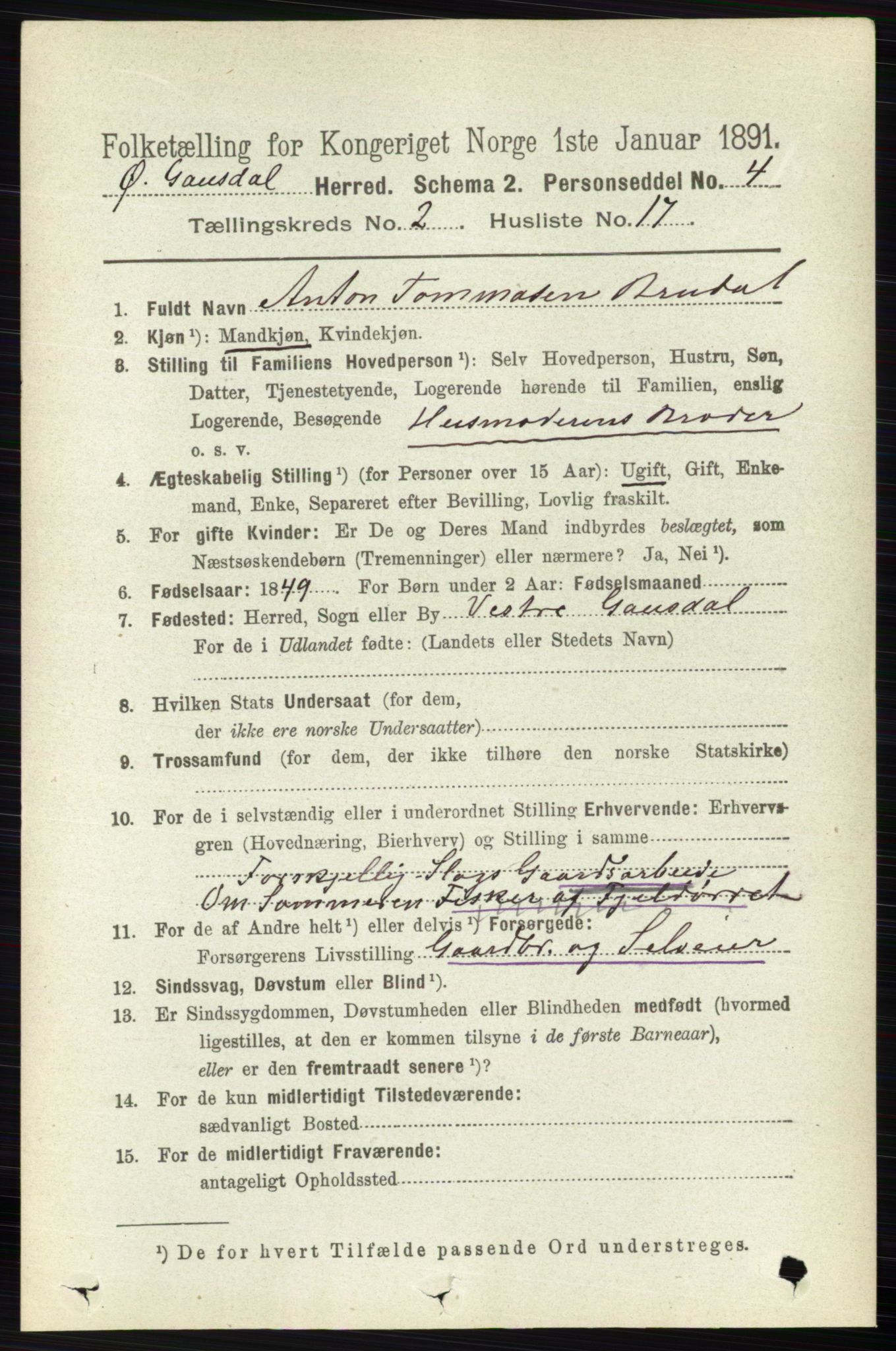 RA, 1891 census for 0522 Østre Gausdal, 1891, p. 1310