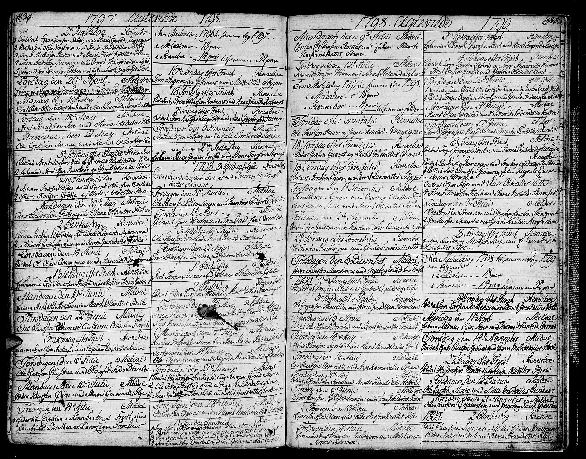 Ministerialprotokoller, klokkerbøker og fødselsregistre - Sør-Trøndelag, AV/SAT-A-1456/672/L0852: Parish register (official) no. 672A05, 1776-1815, p. 834-835