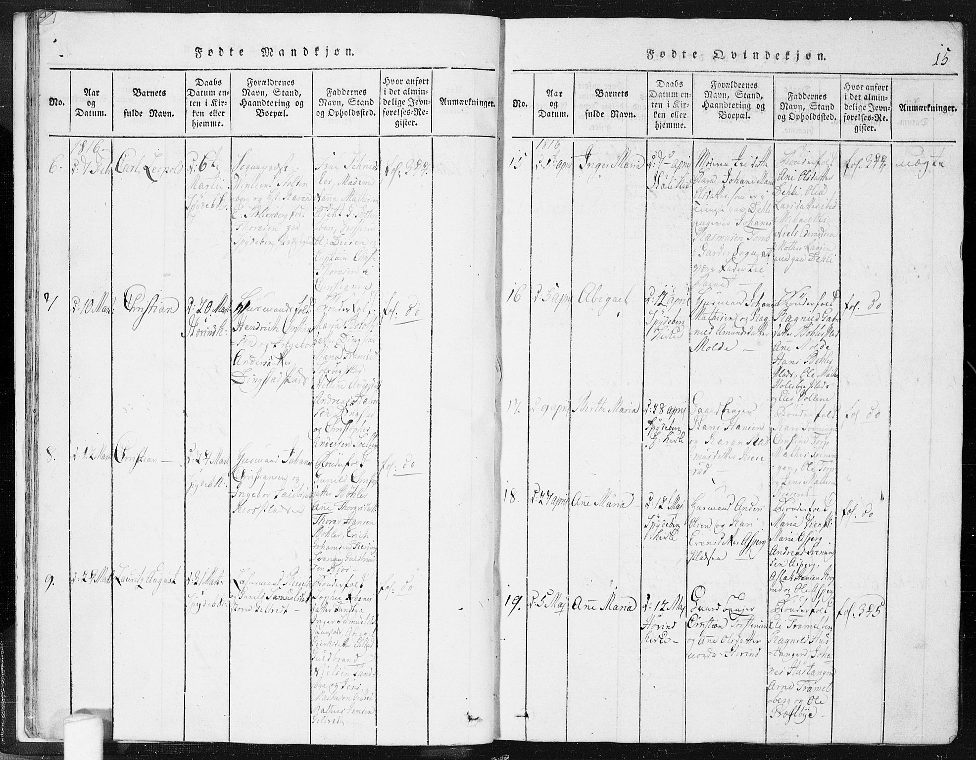 Spydeberg prestekontor Kirkebøker, AV/SAO-A-10924/F/Fa/L0004: Parish register (official) no. I 4, 1814-1841, p. 15