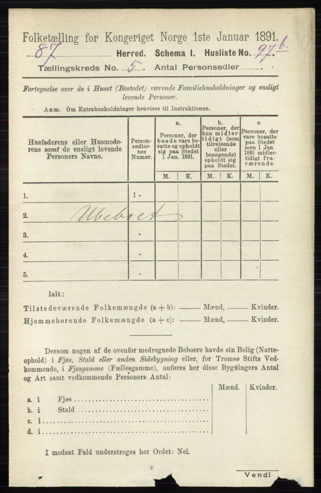 RA, 1891 census for 0529 Vestre Toten, 1891, p. 3229