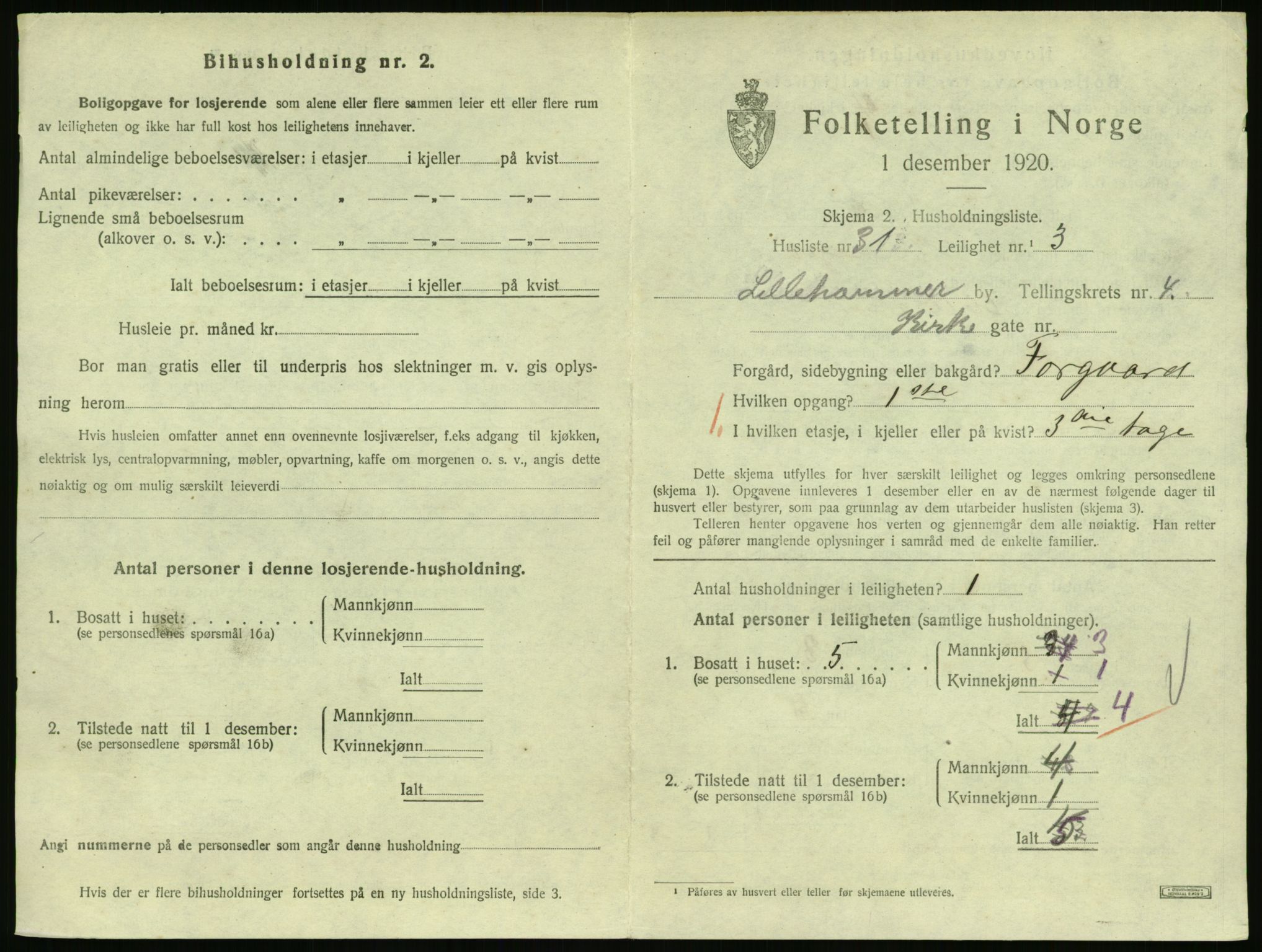 SAH, 1920 census for Lillehammer, 1920, p. 2054