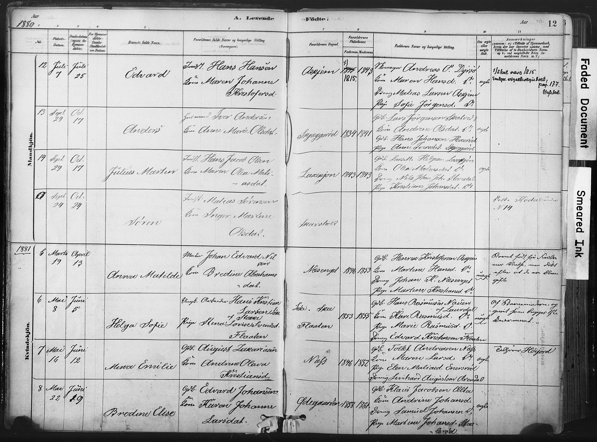 Andebu kirkebøker, SAKO/A-336/F/Fa/L0007: Parish register (official) no. 7, 1878-1899, p. 12