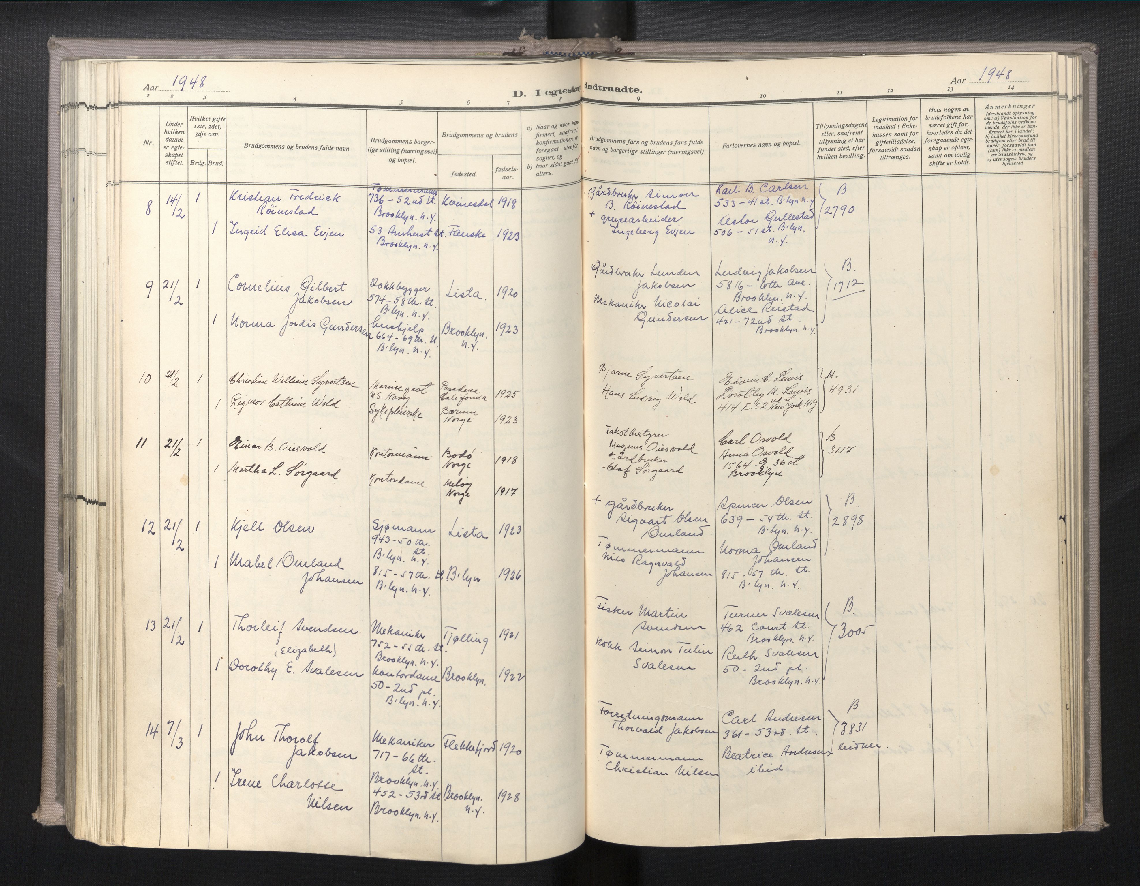 Den norske sjømannsmisjon i utlandet/New York, AV/SAB-SAB/PA-0110/H/Ha/L0010: Parish register (official) no. A 10, 1946-1960