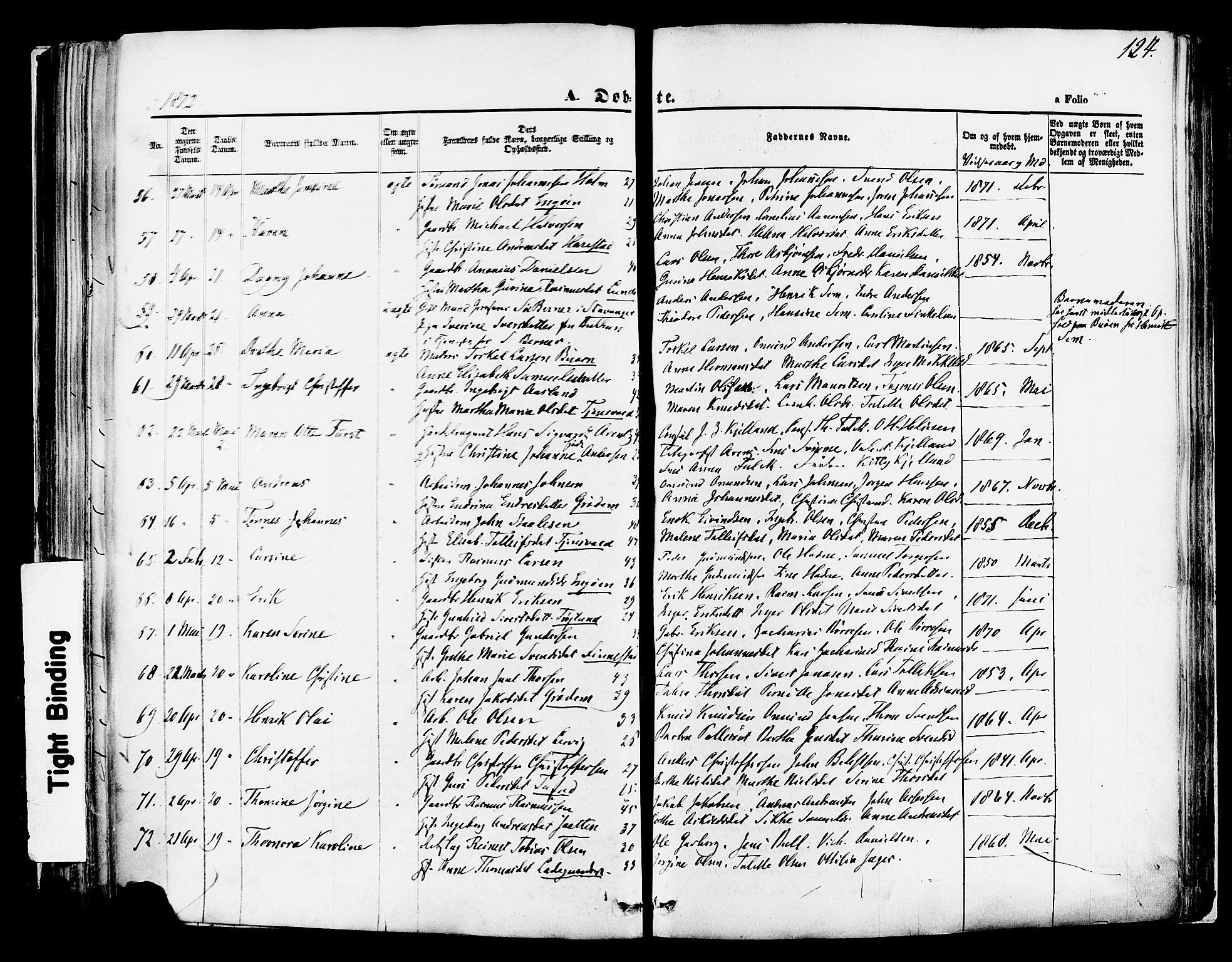 Hetland sokneprestkontor, AV/SAST-A-101826/30/30BA/L0003: Parish register (official) no. A 3, 1862-1876, p. 124