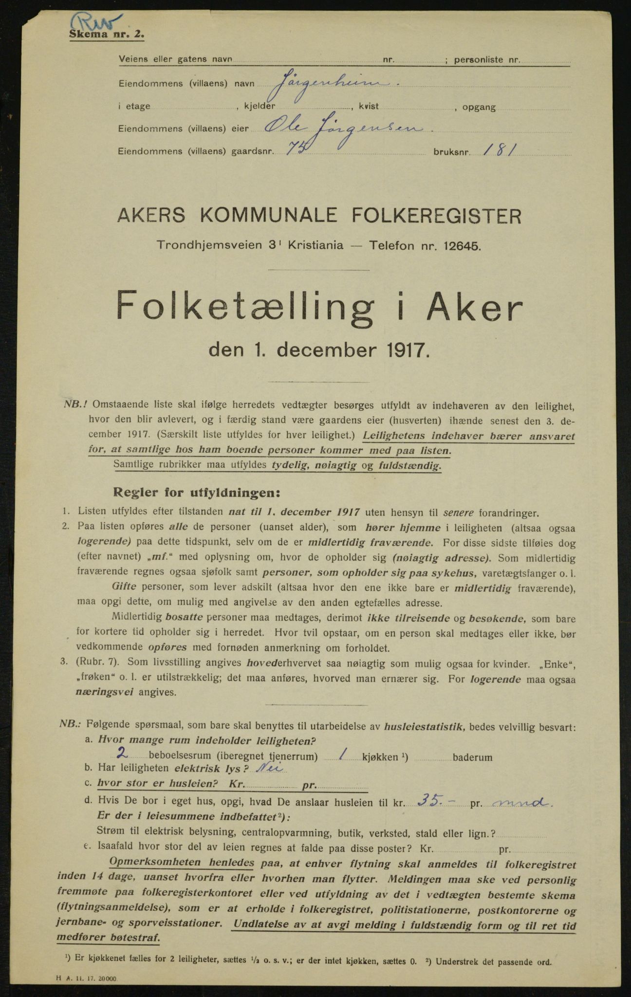 OBA, Municipal Census 1917 for Aker, 1917, p. 13986