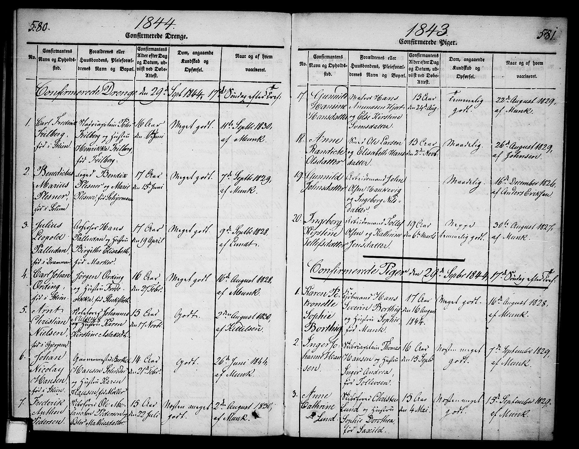 Skien kirkebøker, SAKO/A-302/G/Ga/L0003: Parish register (copy) no. 3, 1843-1847, p. 580-581