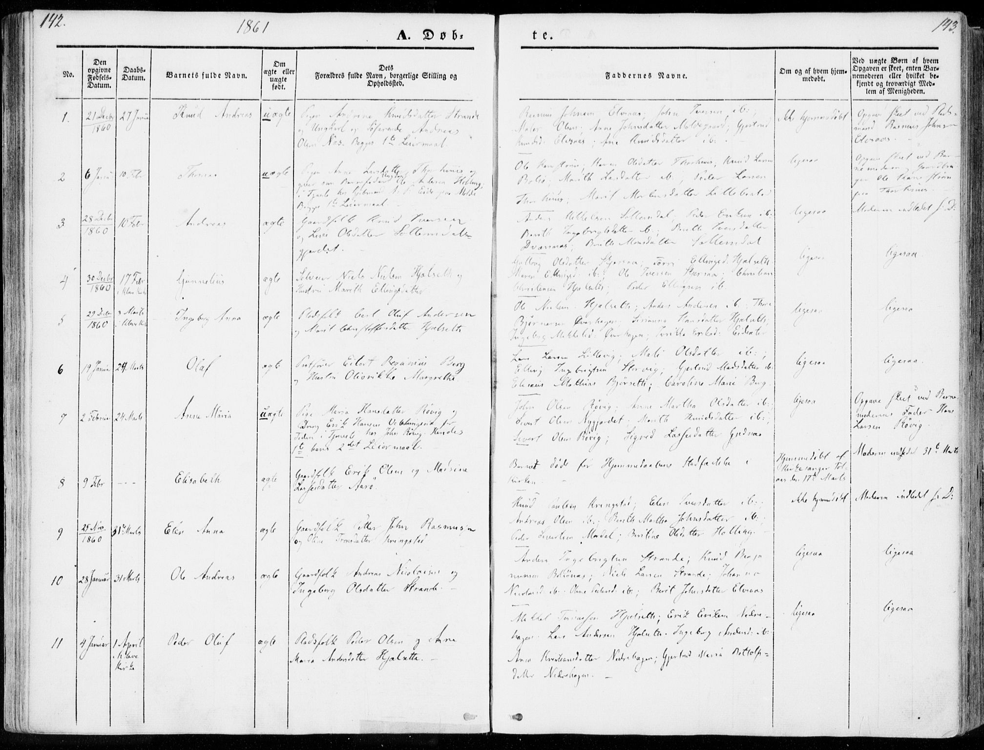 Ministerialprotokoller, klokkerbøker og fødselsregistre - Møre og Romsdal, AV/SAT-A-1454/555/L0653: Parish register (official) no. 555A04, 1843-1869, p. 142-143