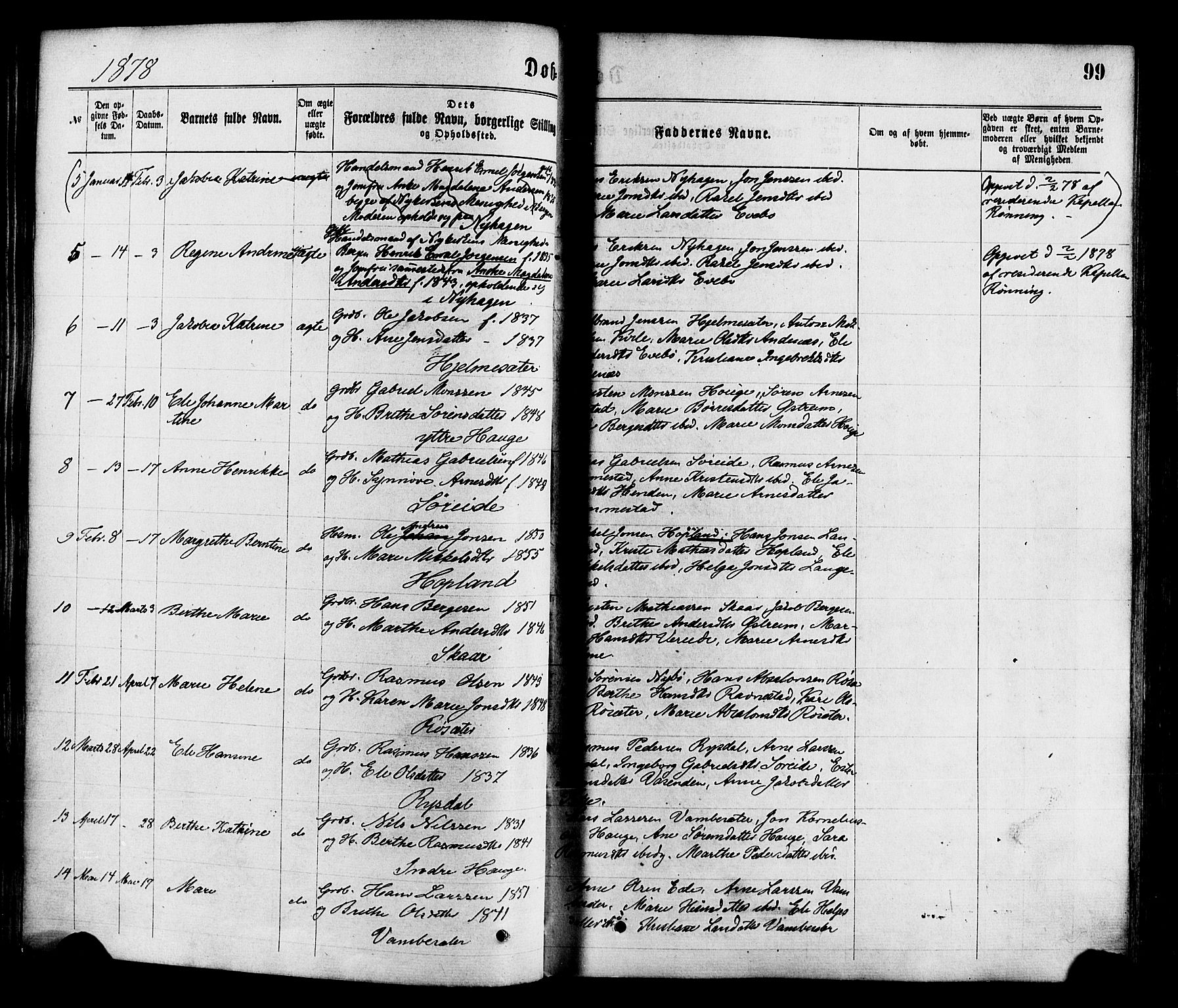 Gloppen sokneprestembete, AV/SAB-A-80101/H/Haa/Haaa/L0010: Parish register (official) no. A 10, 1871-1884, p. 99