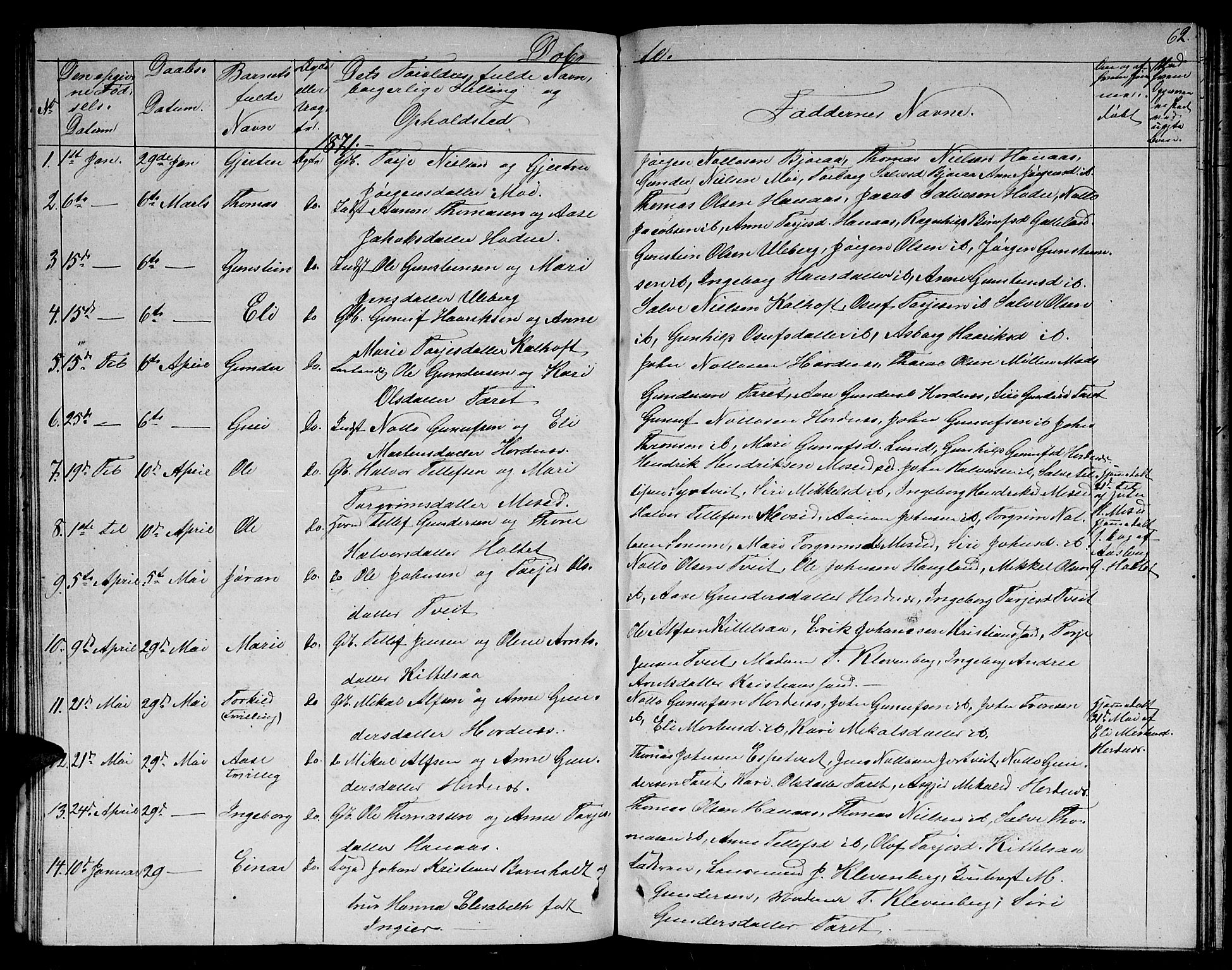 Evje sokneprestkontor, AV/SAK-1111-0008/F/Fb/Fbb/L0001: Parish register (copy) no. B 1, 1849-1878, p. 62