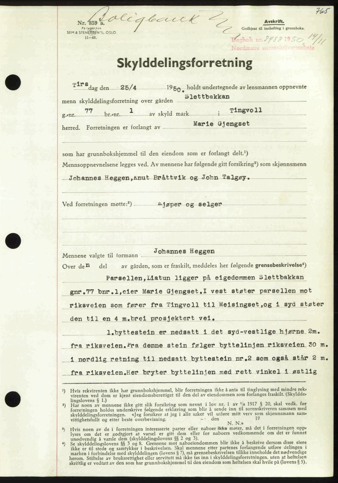 Nordmøre sorenskriveri, AV/SAT-A-4132/1/2/2Ca: Mortgage book no. A116, 1950-1950, Diary no: : 3483/1950