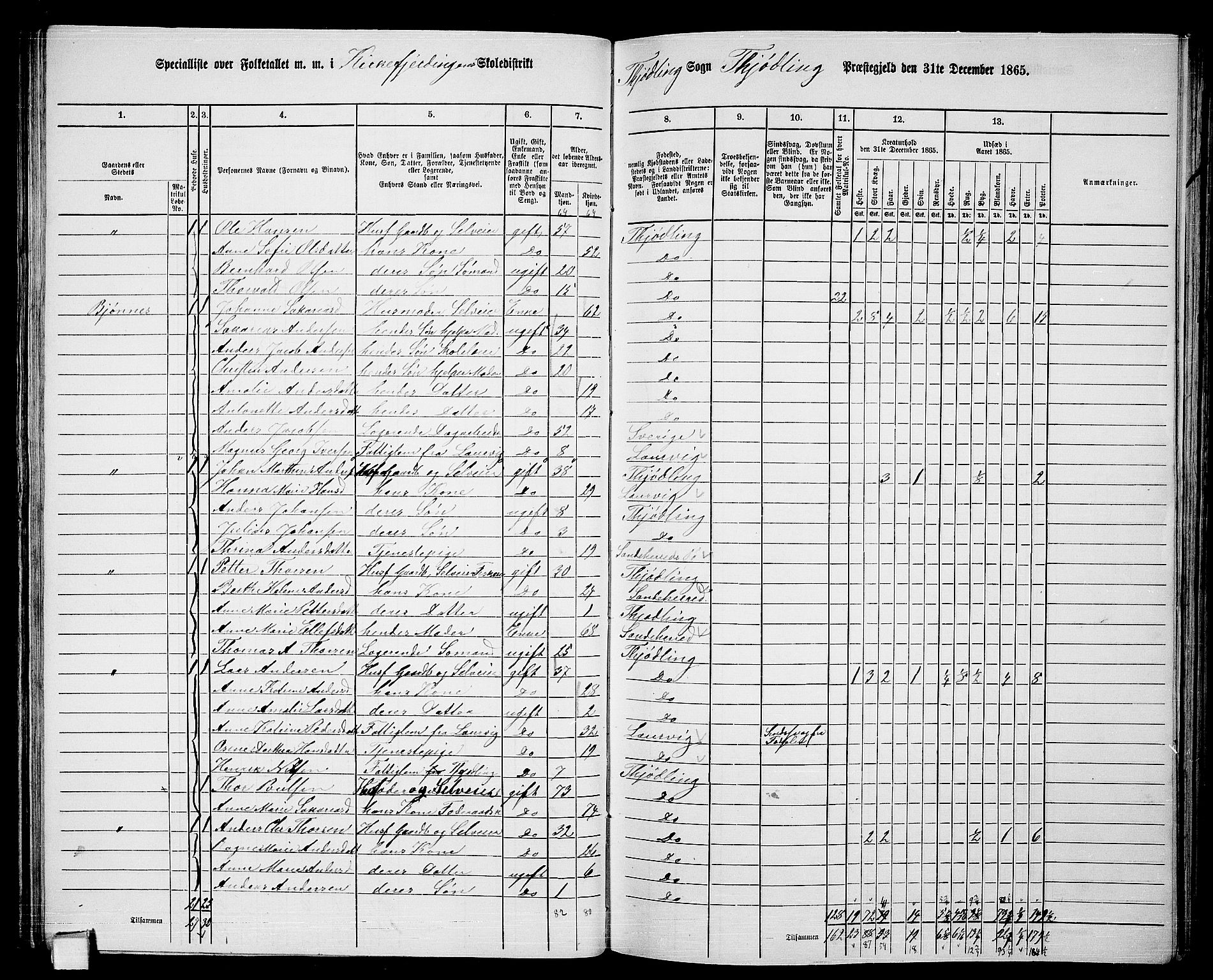 RA, 1865 census for Tjølling, 1865, p. 59