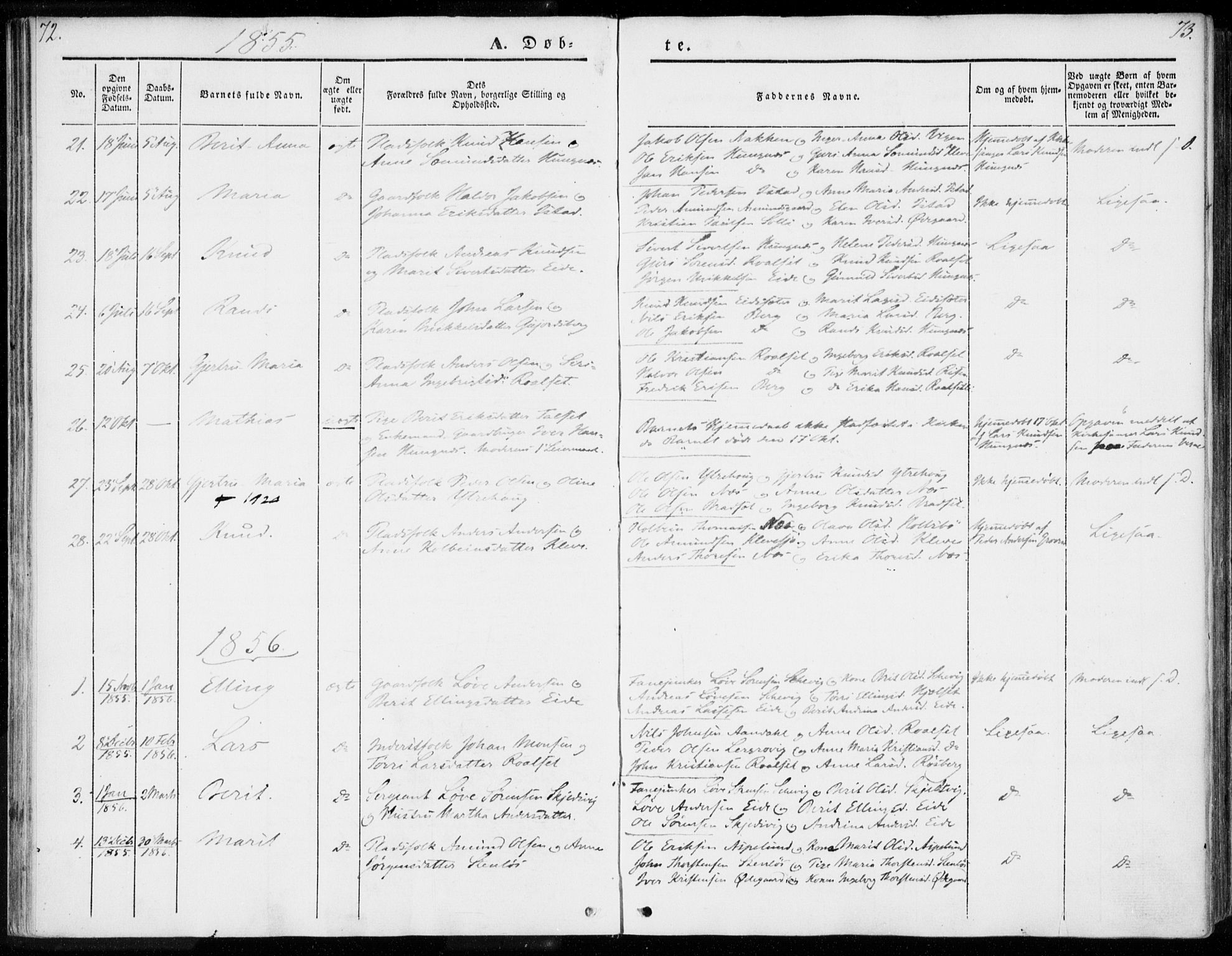 Ministerialprotokoller, klokkerbøker og fødselsregistre - Møre og Romsdal, SAT/A-1454/557/L0680: Parish register (official) no. 557A02, 1843-1869, p. 72-73