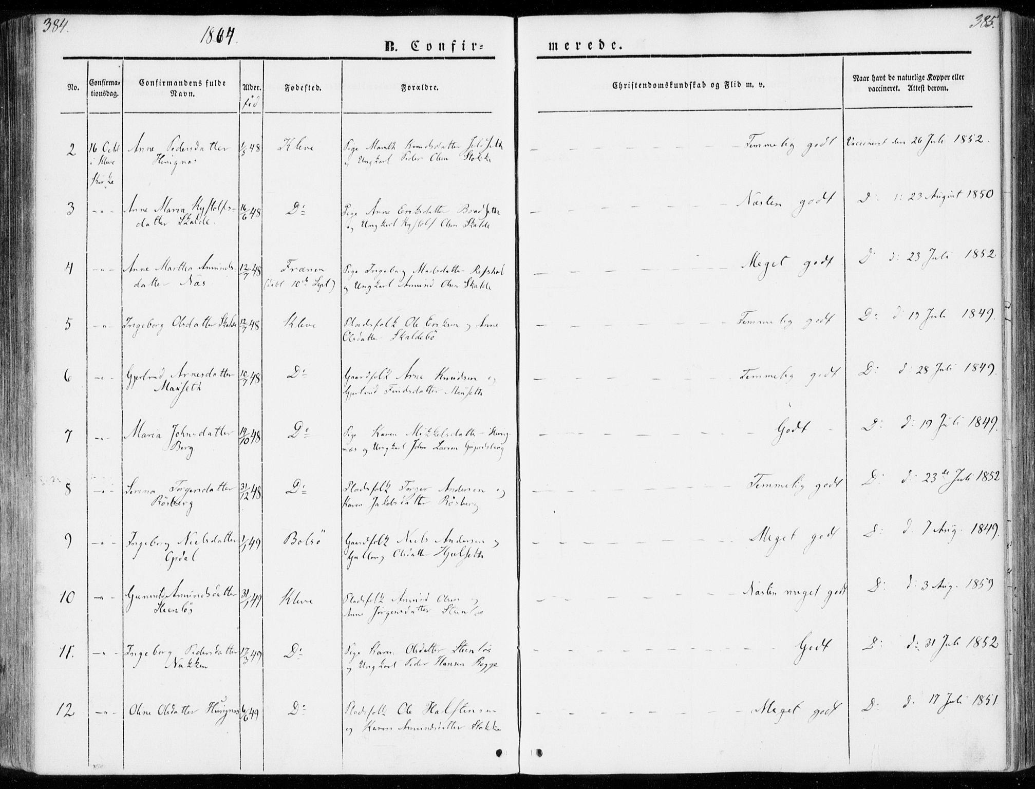 Ministerialprotokoller, klokkerbøker og fødselsregistre - Møre og Romsdal, AV/SAT-A-1454/557/L0680: Parish register (official) no. 557A02, 1843-1869, p. 384-385