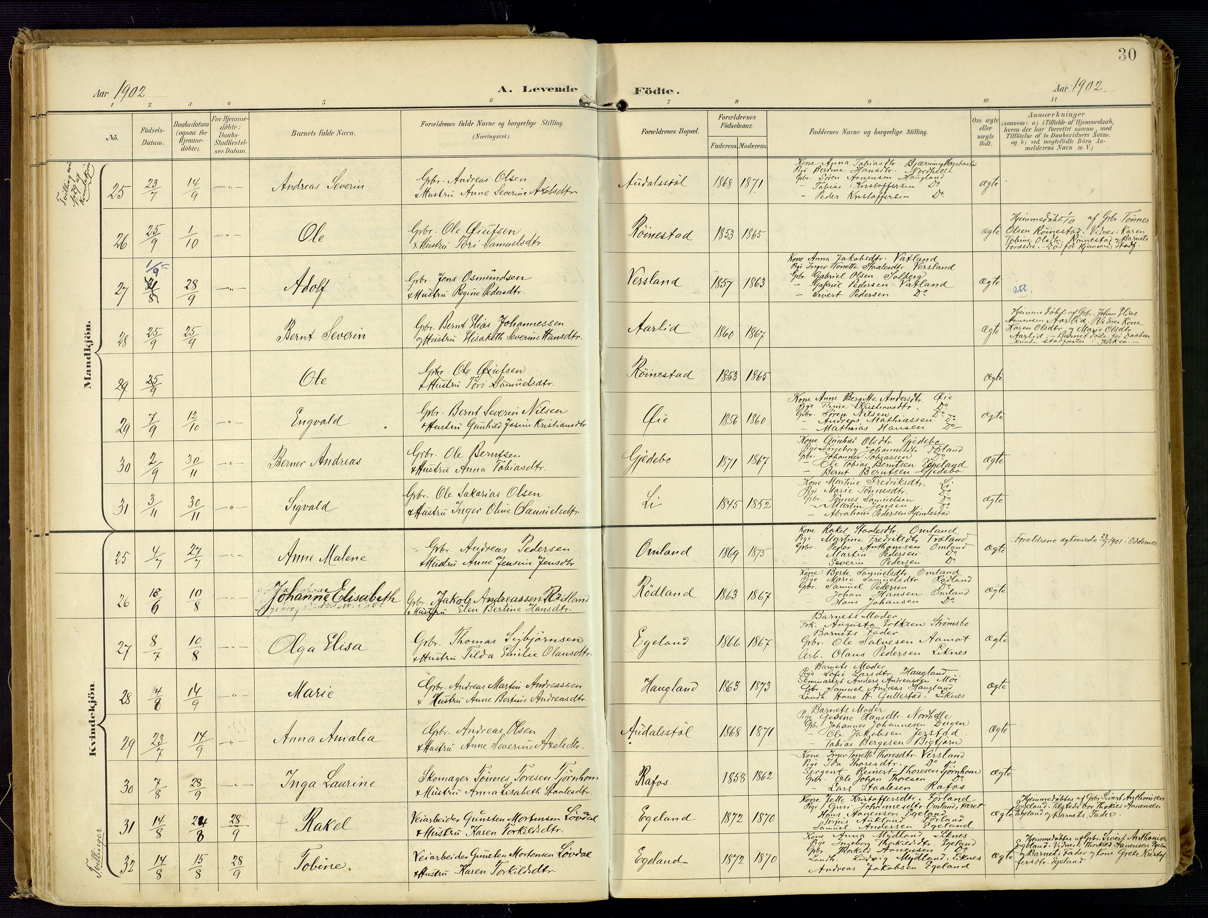 Kvinesdal sokneprestkontor, SAK/1111-0026/F/Fa/Fab/L0009: Parish register (official) no. A 9, 1898-1915, p. 30