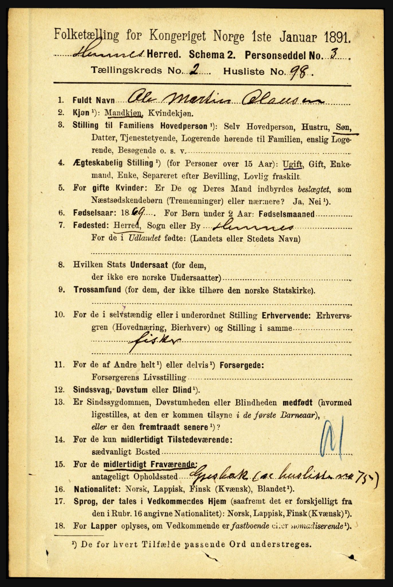 RA, 1891 census for 1832 Hemnes, 1891, p. 1879