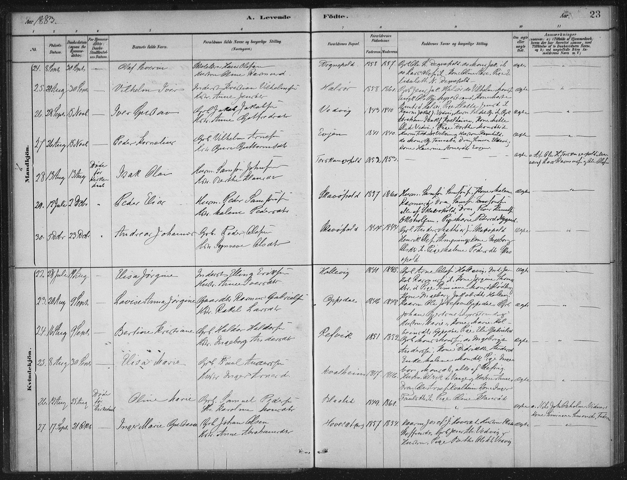 Selje sokneprestembete, AV/SAB-A-99938/H/Ha/Haa/Haac/L0001: Parish register (official) no. C  1, 1881-1888, p. 23