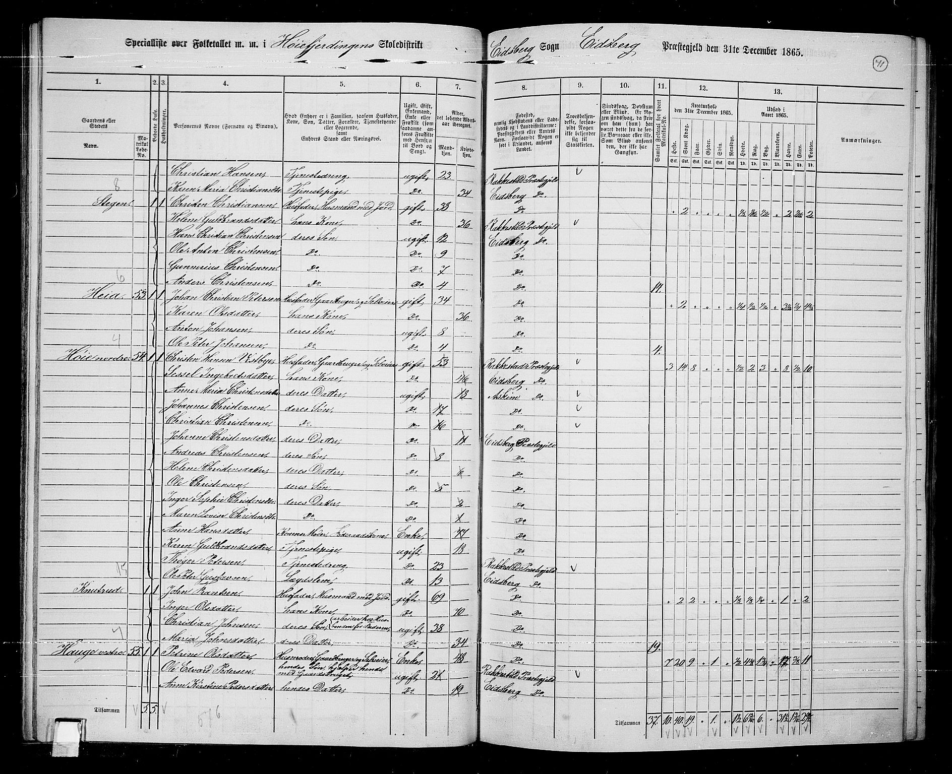 RA, 1865 census for Eidsberg, 1865, p. 63