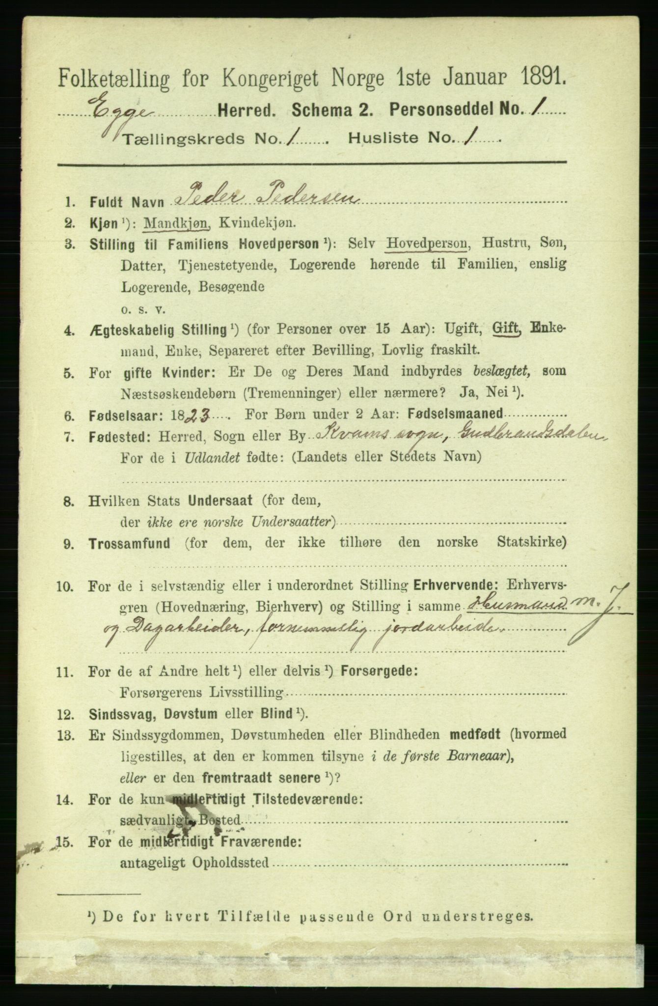 RA, 1891 census for 1733 Egge, 1891, p. 73