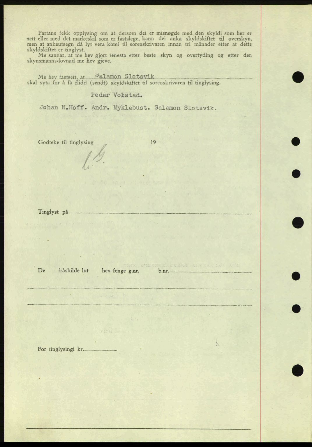 Nordre Sunnmøre sorenskriveri, AV/SAT-A-0006/1/2/2C/2Ca: Mortgage book no. A20a, 1945-1945, Diary no: : 974/1945