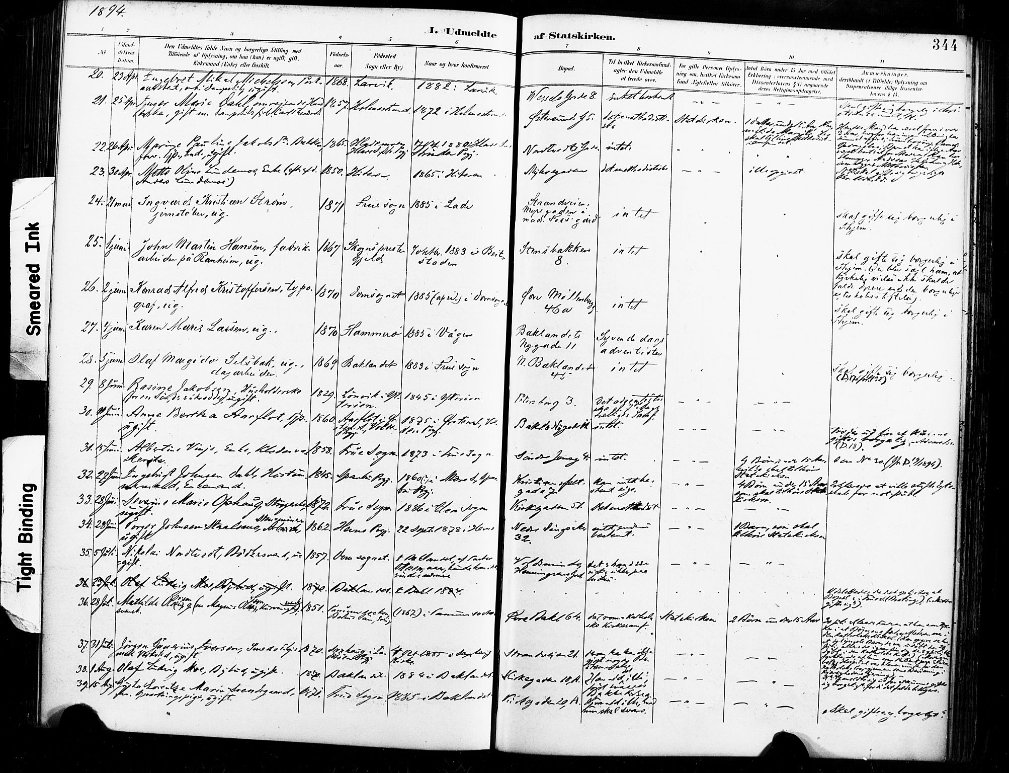 Ministerialprotokoller, klokkerbøker og fødselsregistre - Sør-Trøndelag, SAT/A-1456/604/L0198: Parish register (official) no. 604A19, 1893-1900, p. 344