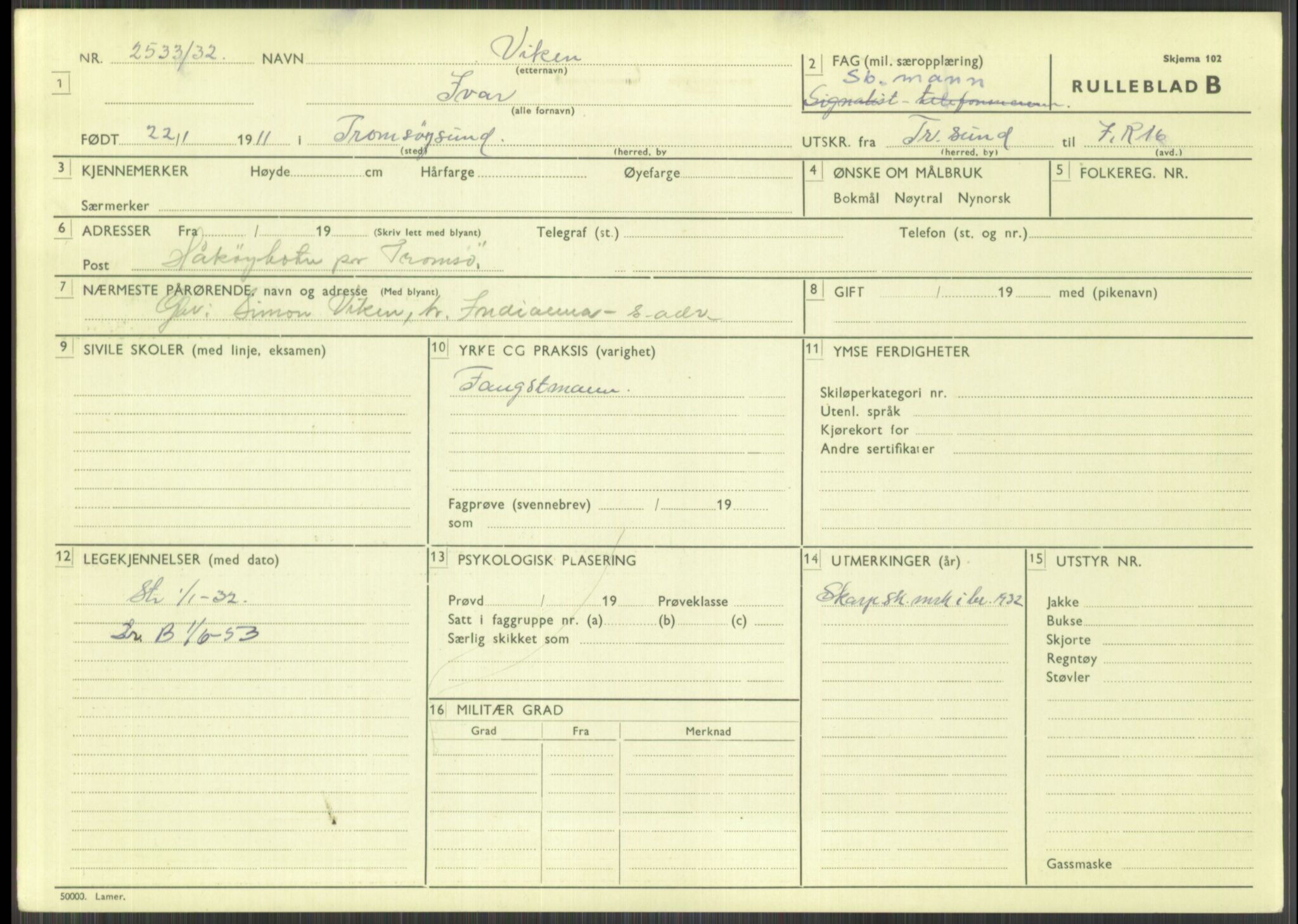 Forsvaret, Troms infanteriregiment nr. 16, AV/RA-RAFA-3146/P/Pa/L0016: Rulleblad for regimentets menige mannskaper, årsklasse 1932, 1932, p. 1609