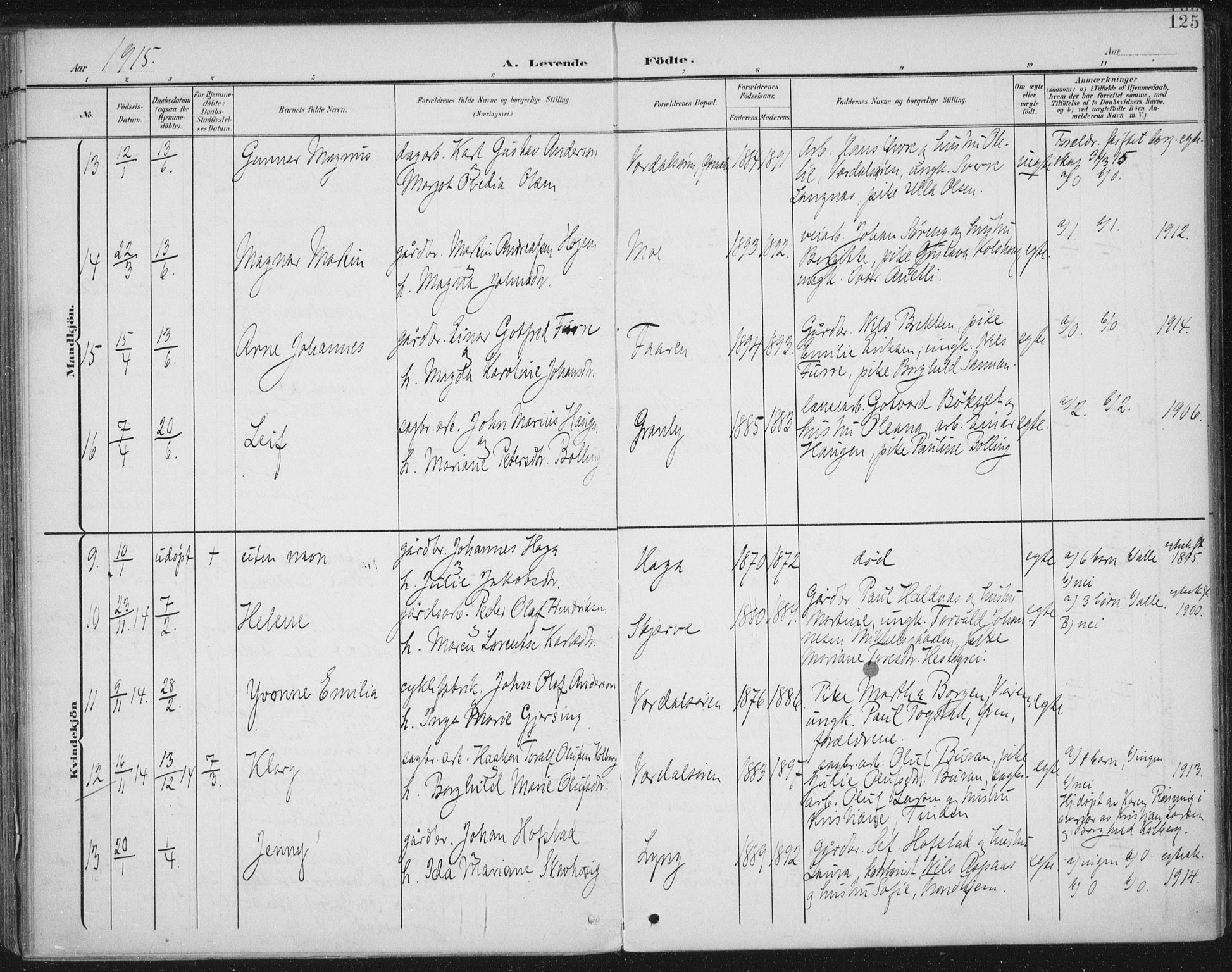 Ministerialprotokoller, klokkerbøker og fødselsregistre - Nord-Trøndelag, AV/SAT-A-1458/723/L0246: Parish register (official) no. 723A15, 1900-1917, p. 125