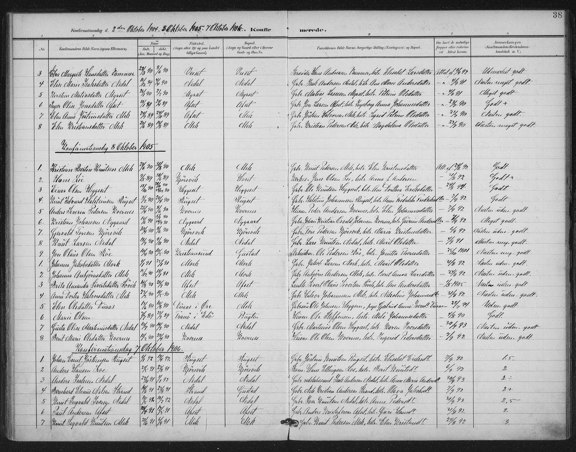 Ministerialprotokoller, klokkerbøker og fødselsregistre - Møre og Romsdal, SAT/A-1454/568/L0810: Parish register (official) no. 568A14, 1901-1915, p. 38