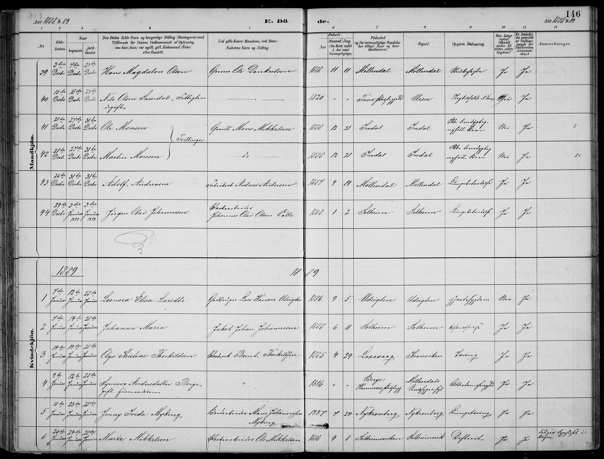 Årstad Sokneprestembete, SAB/A-79301/H/Hab/L0011: Parish register (copy) no. B 1, 1886-1901, p. 146