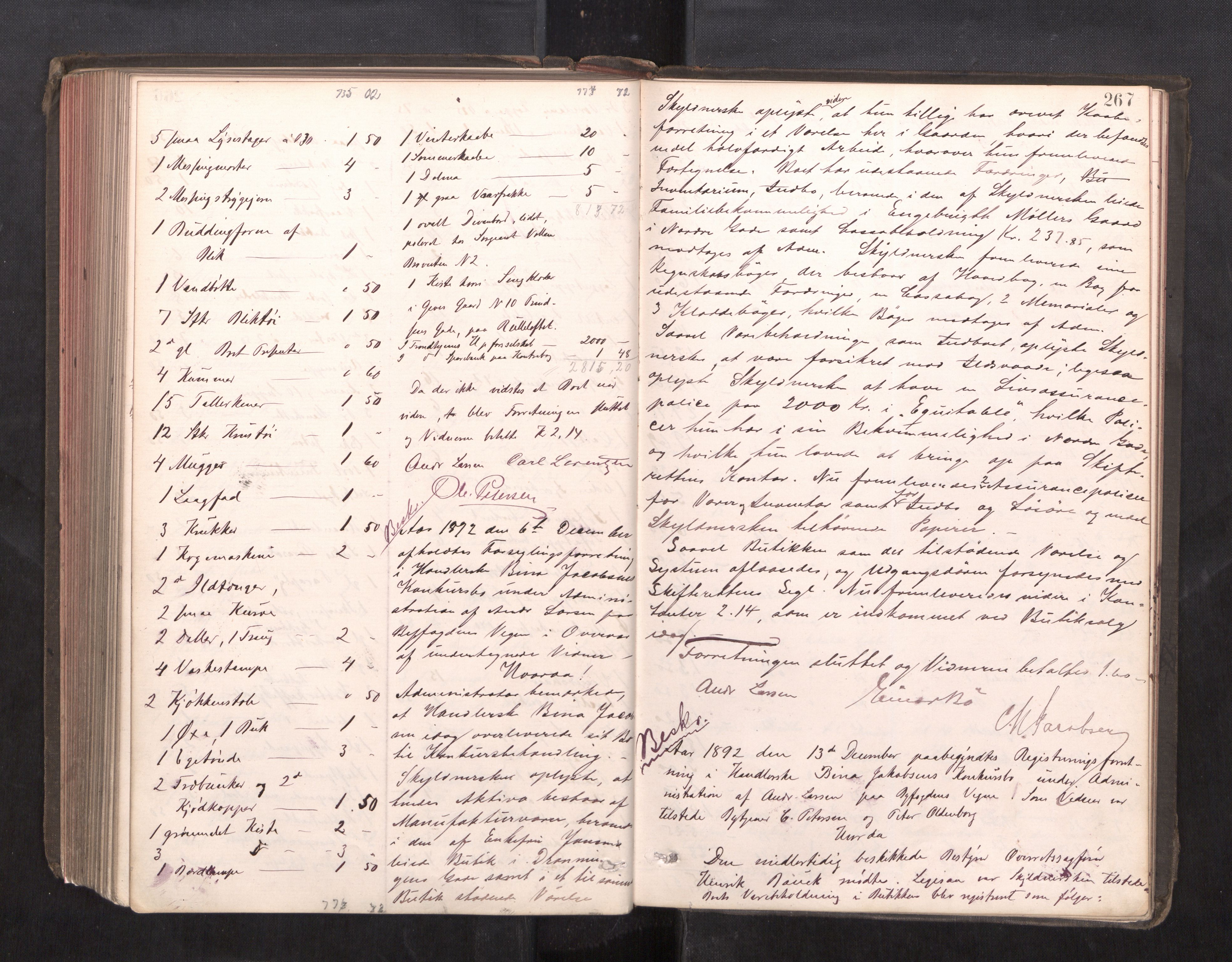 Trondheim byfogd, AV/SAT-A-0003/1/3/3C/L0013: Skifteregistreringsprotokoll - 19/7-14/8. (u/ register), 1887-1893, p. 267