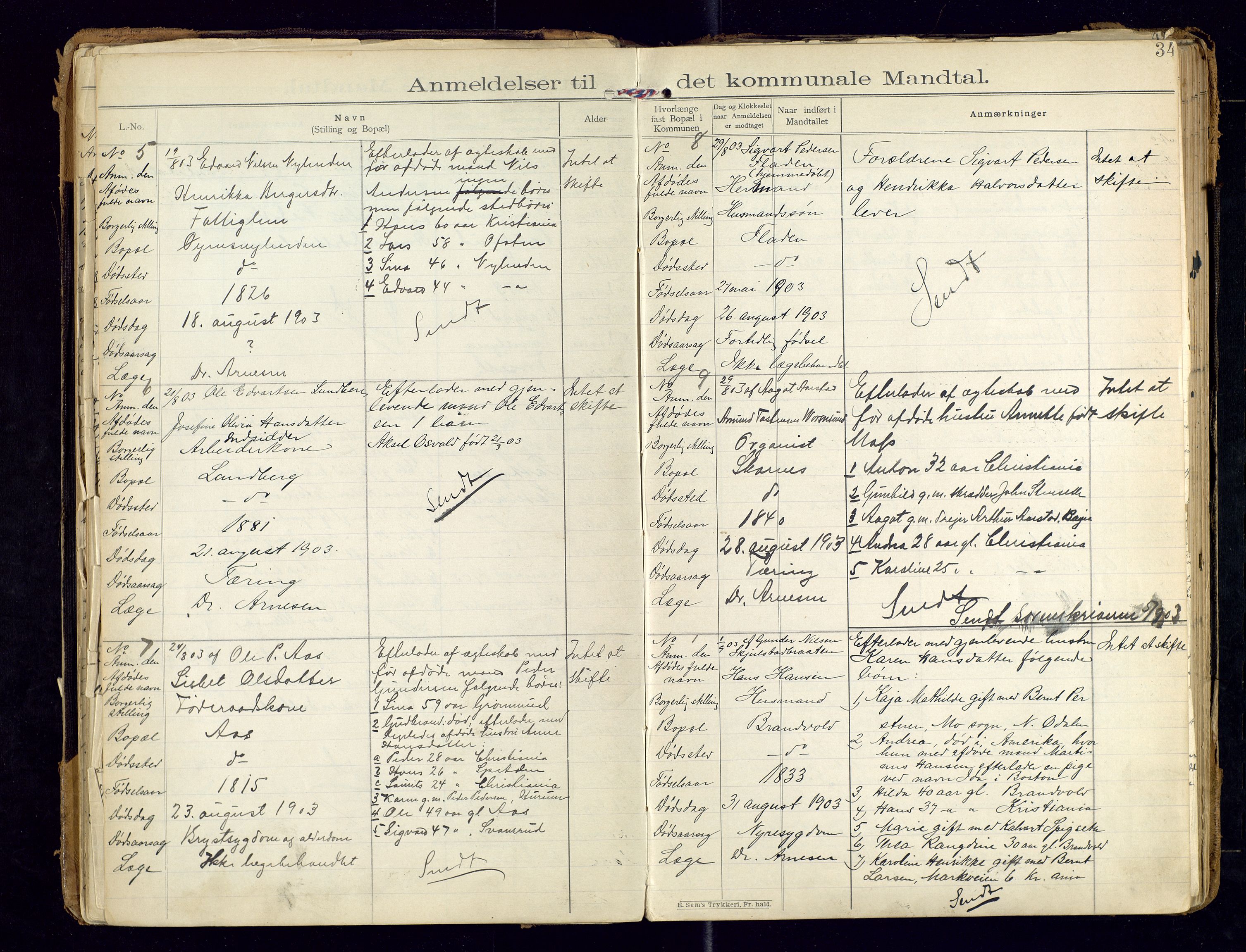 Sør-Odal lensmannskontor, SAH/LHS-022/H/Hb/L0001/0002: Protokoller over anmeldte dødsfall / Protokoll over anmeldte dødsfall, 1901-1913, p. 34