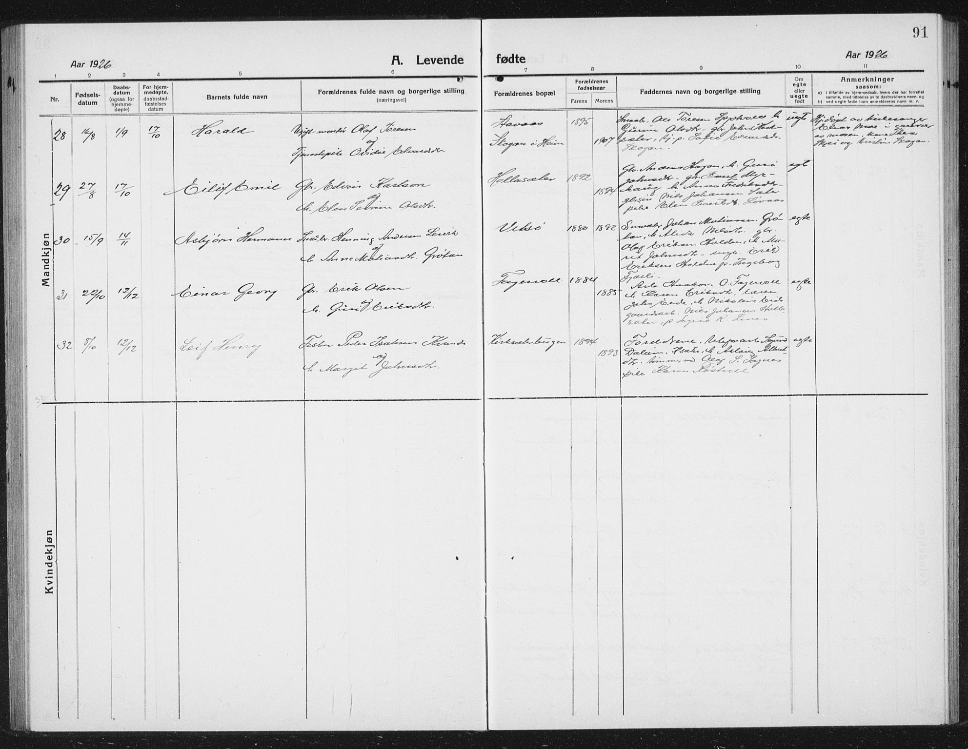 Ministerialprotokoller, klokkerbøker og fødselsregistre - Sør-Trøndelag, SAT/A-1456/630/L0506: Parish register (copy) no. 630C04, 1914-1933, p. 91