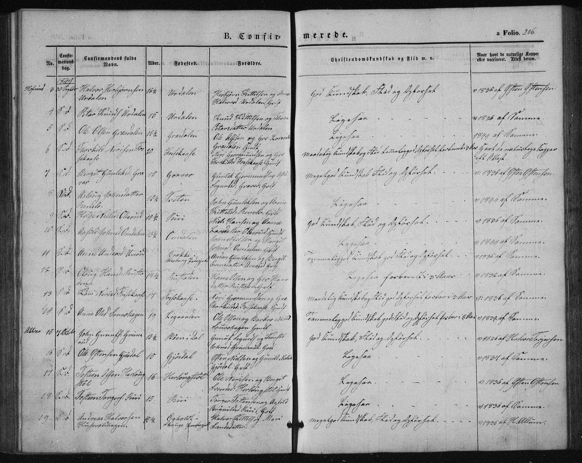 Tinn kirkebøker, SAKO/A-308/F/Fa/L0005: Parish register (official) no. I 5, 1844-1856, p. 206