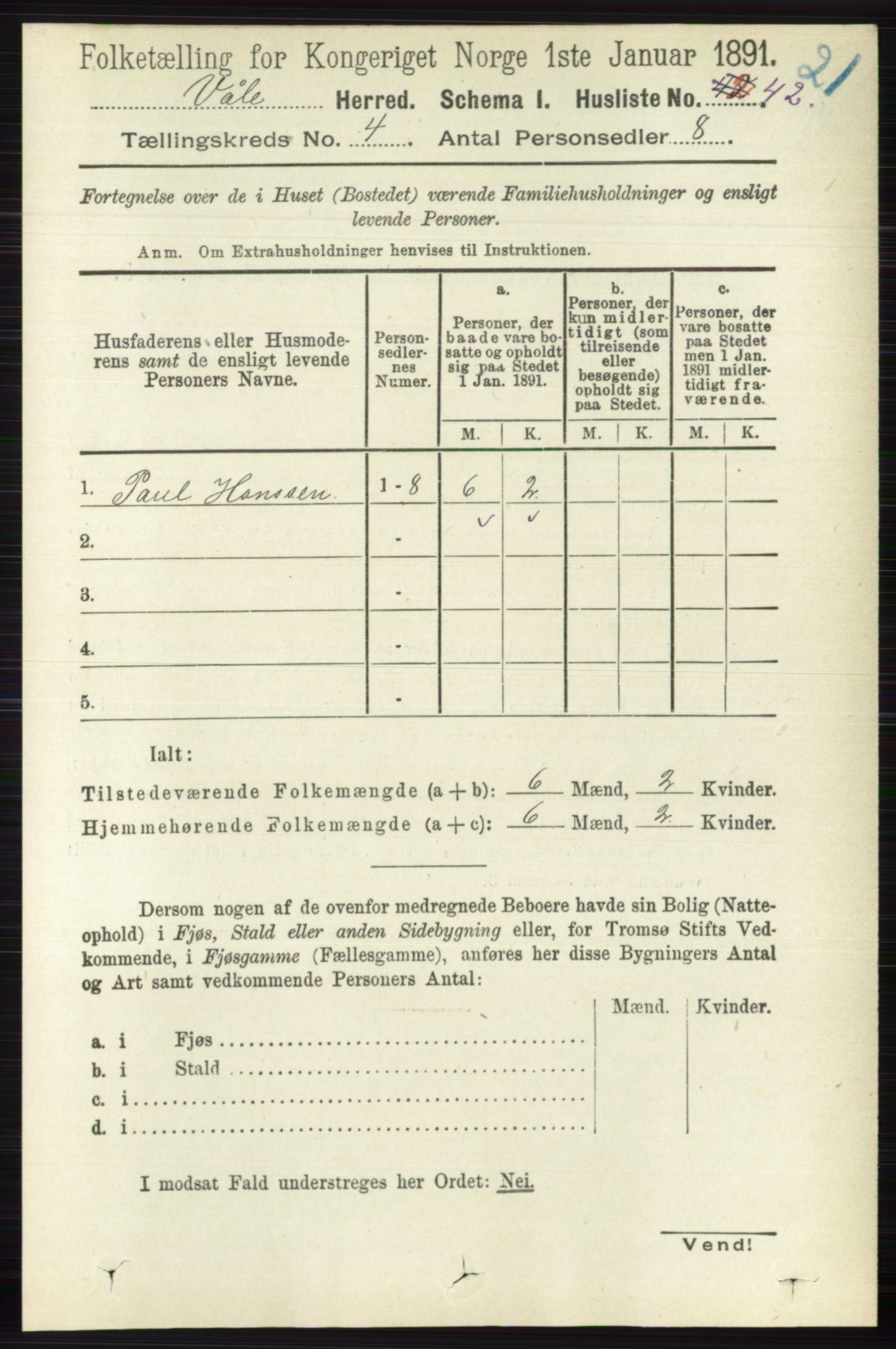 RA, 1891 census for 0716 Våle, 1891, p. 978
