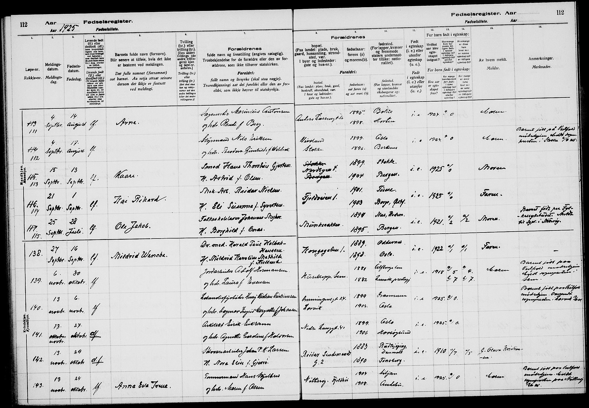 Tønsberg kirkebøker, AV/SAKO-A-330/J/Ja/L0002: Birth register no. 2, 1922-1928, p. 112