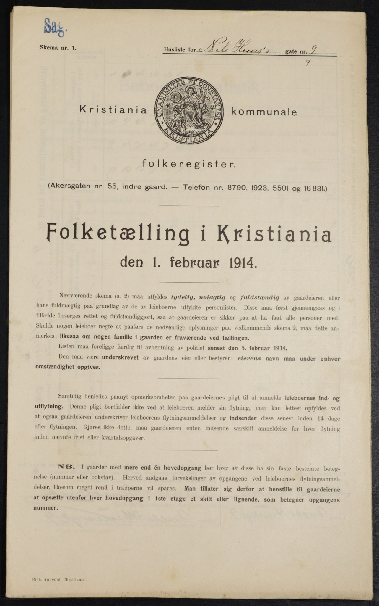 OBA, Municipal Census 1914 for Kristiania, 1914, p. 70954