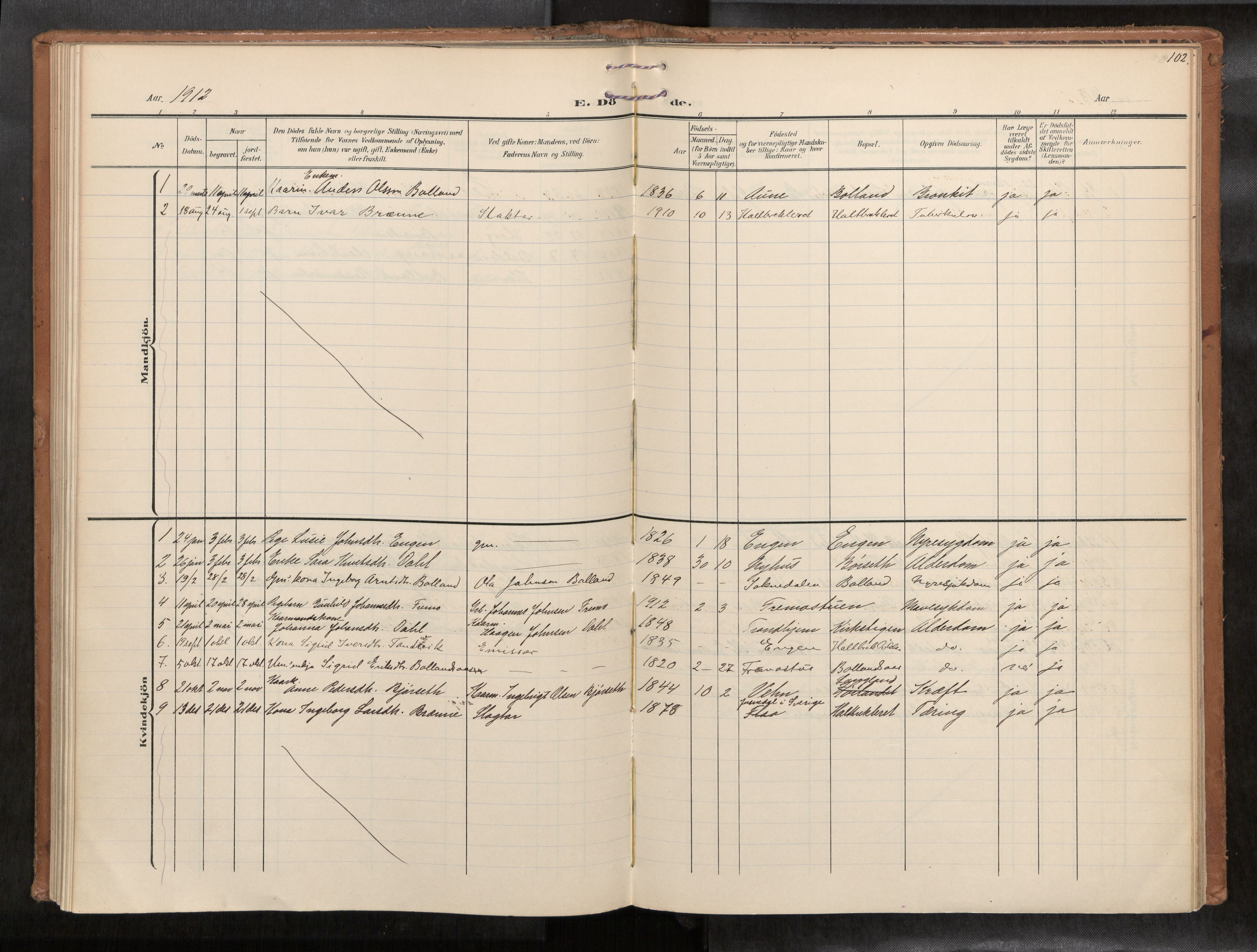 Ministerialprotokoller, klokkerbøker og fødselsregistre - Sør-Trøndelag, SAT/A-1456/693/L1119b: Parish register (official) no. 693A02, 1906-1936, p. 102