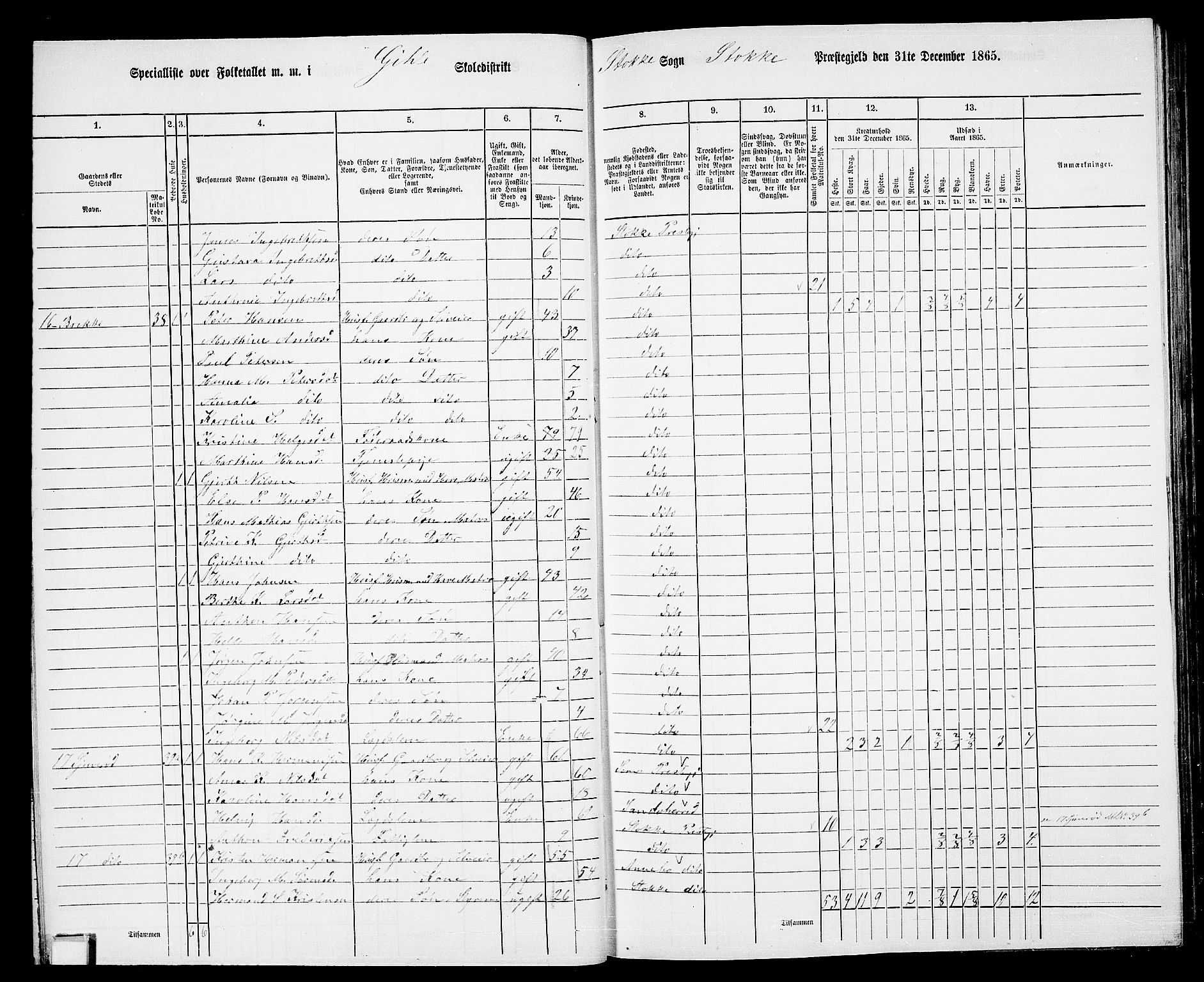 RA, 1865 census for Stokke, 1865, p. 32