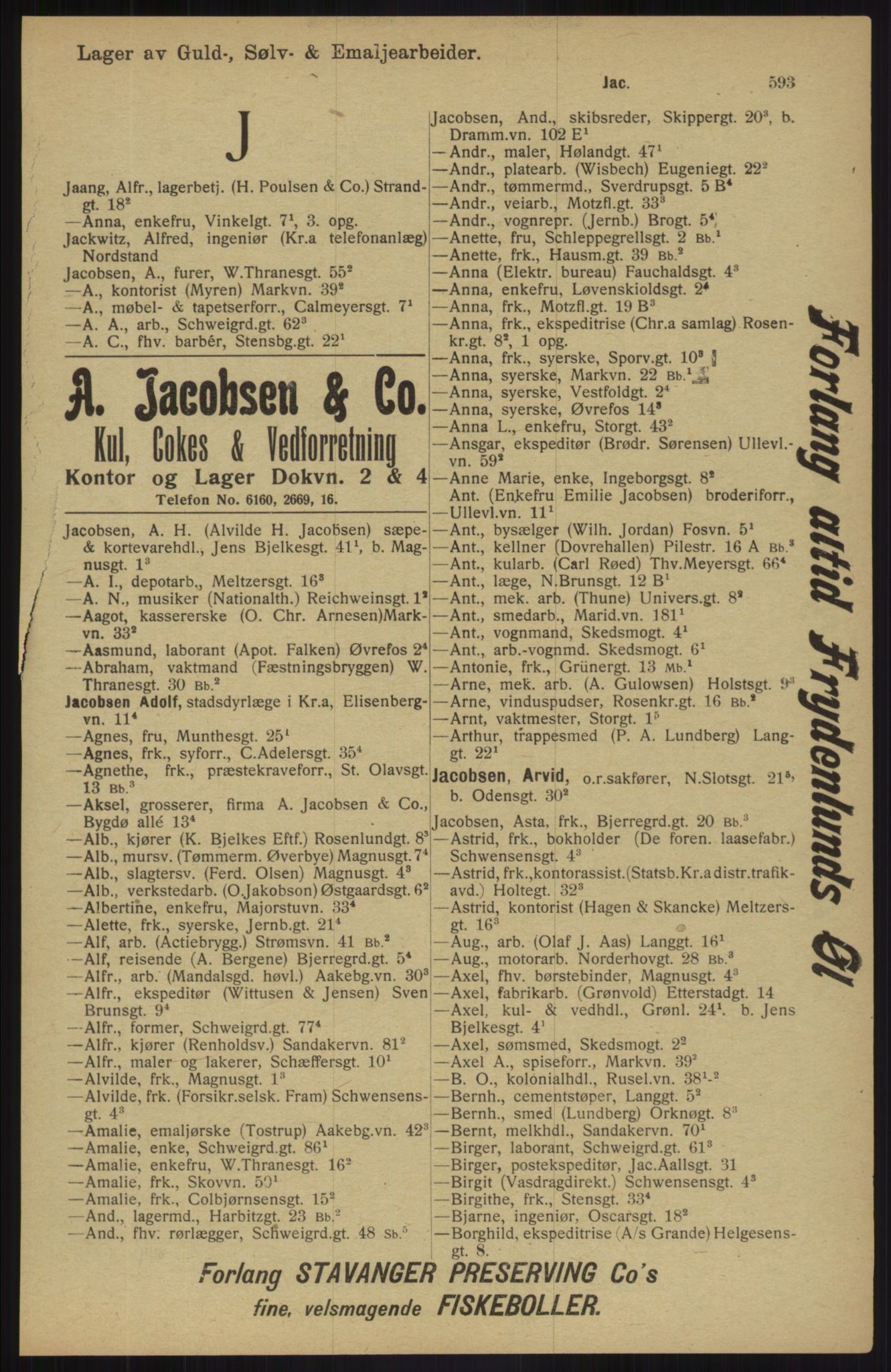 Kristiania/Oslo adressebok, PUBL/-, 1913, p. 605