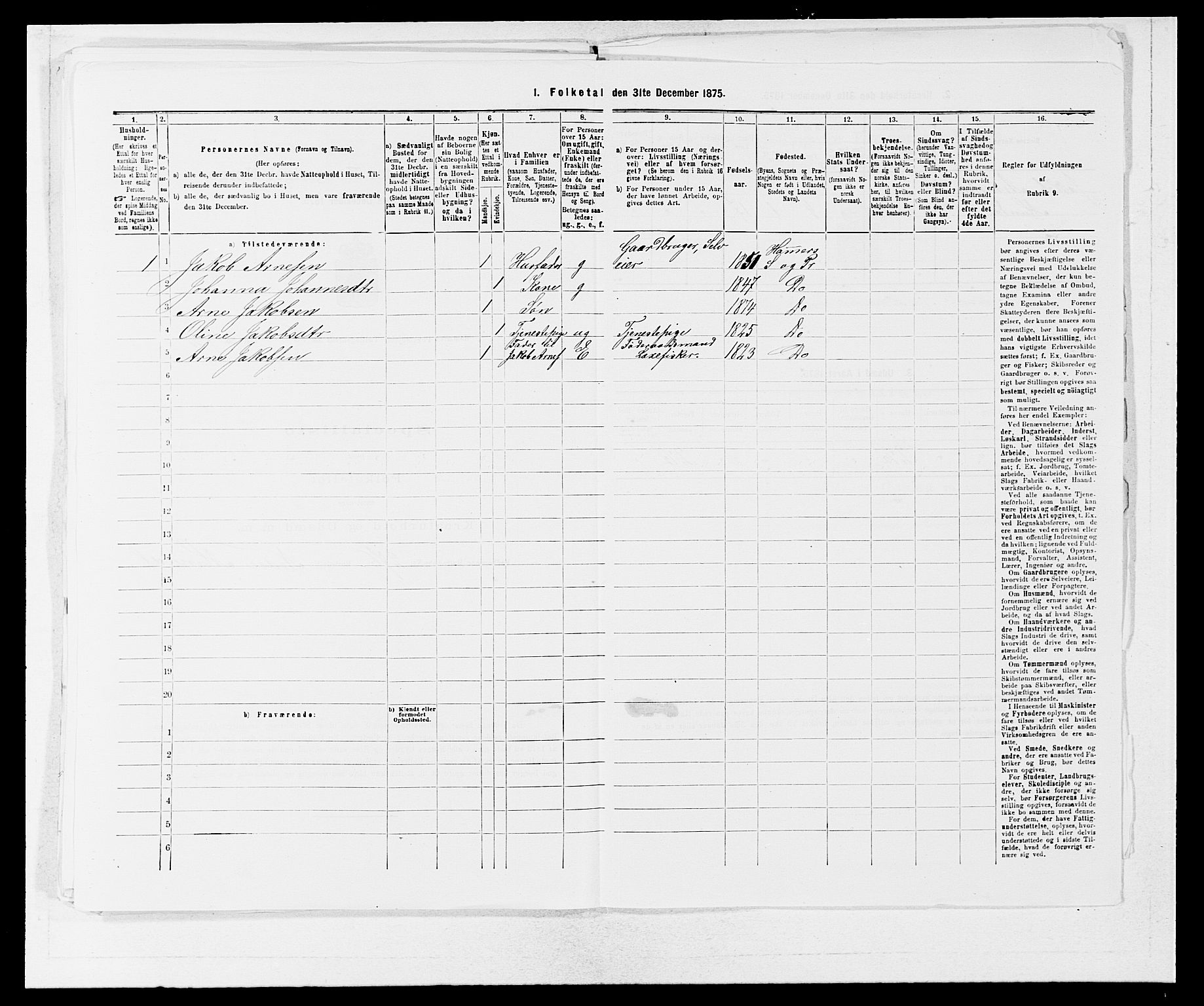 SAB, 1875 census for 1254P Hamre, 1875, p. 863