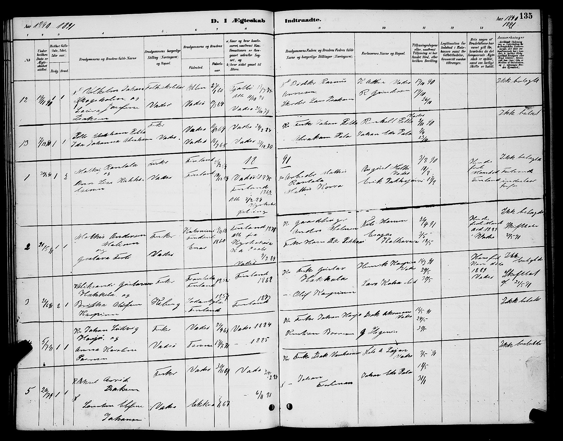 Vadsø sokneprestkontor, SATØ/S-1325/H/Hb/L0004klokker: Parish register (copy) no. 4, 1885-1895, p. 135