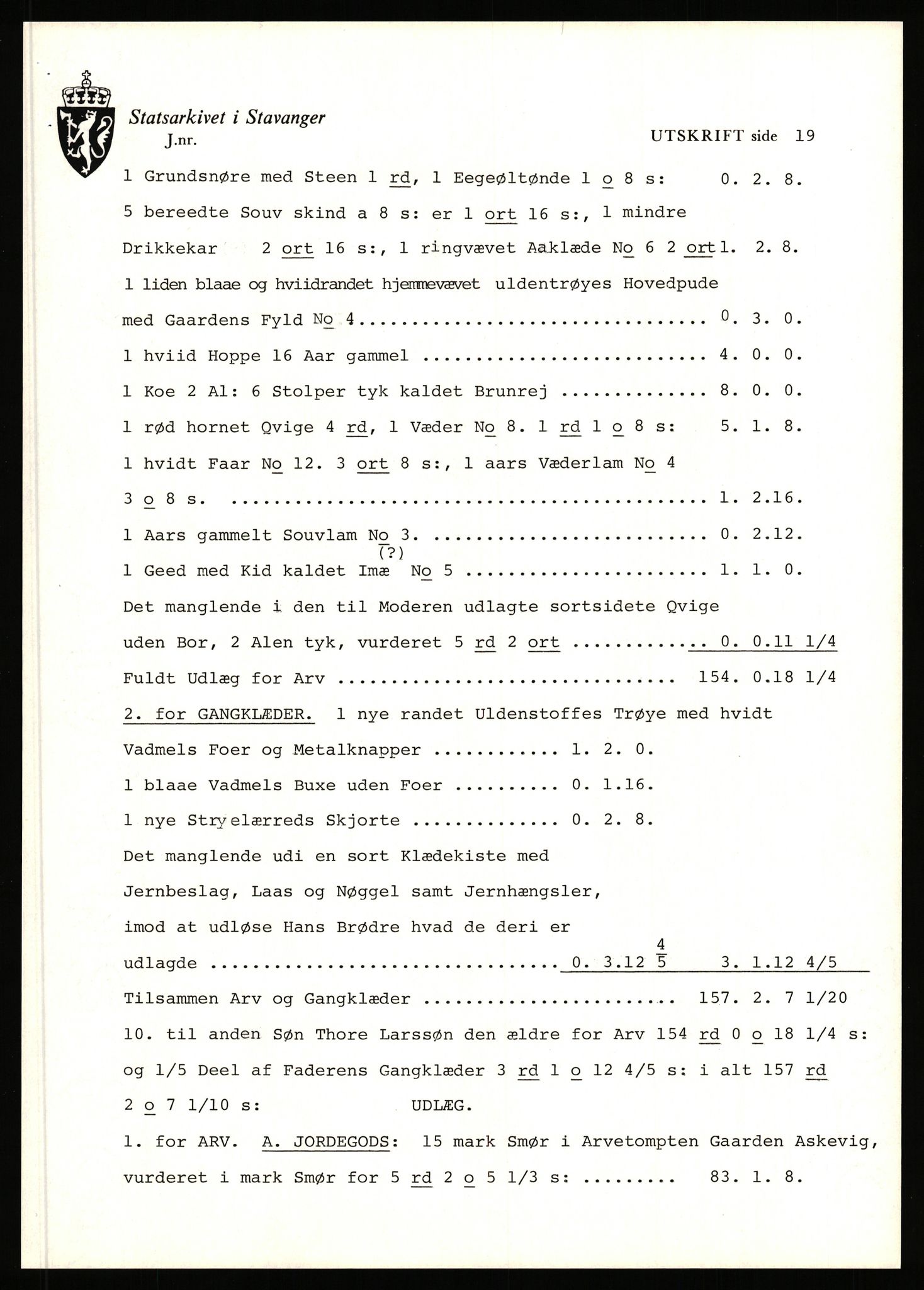 Statsarkivet i Stavanger, AV/SAST-A-101971/03/Y/Yj/L0003: Avskrifter sortert etter gårdsnavn: Askje - Auglend, 1750-1930, p. 60