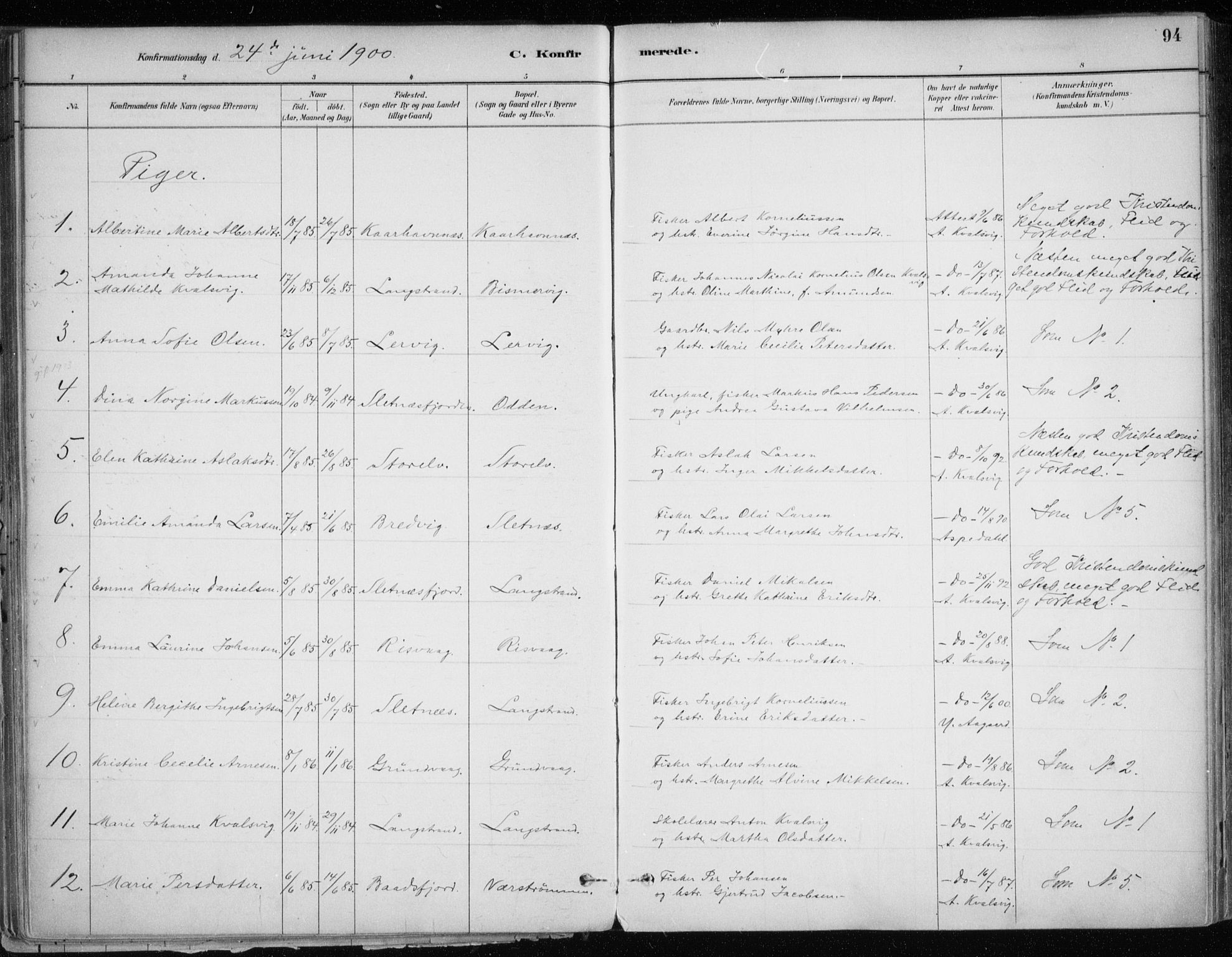 Hammerfest sokneprestkontor, SATØ/S-1347/H/Ha/L0013.kirke: Parish register (official) no. 13, 1898-1917, p. 94