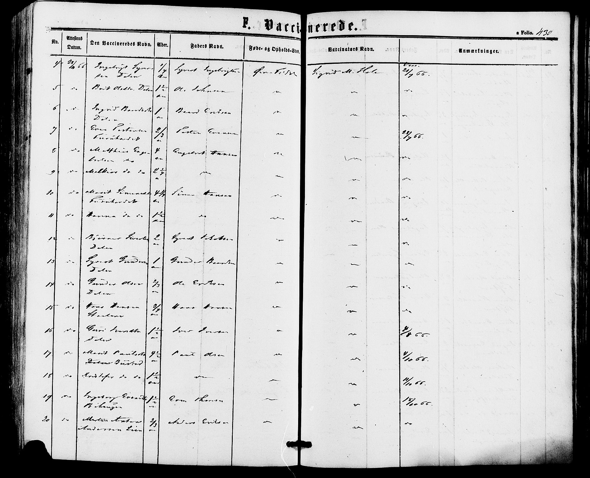 Alvdal prestekontor, AV/SAH-PREST-060/H/Ha/Haa/L0001: Parish register (official) no. 1, 1863-1882, p. 430